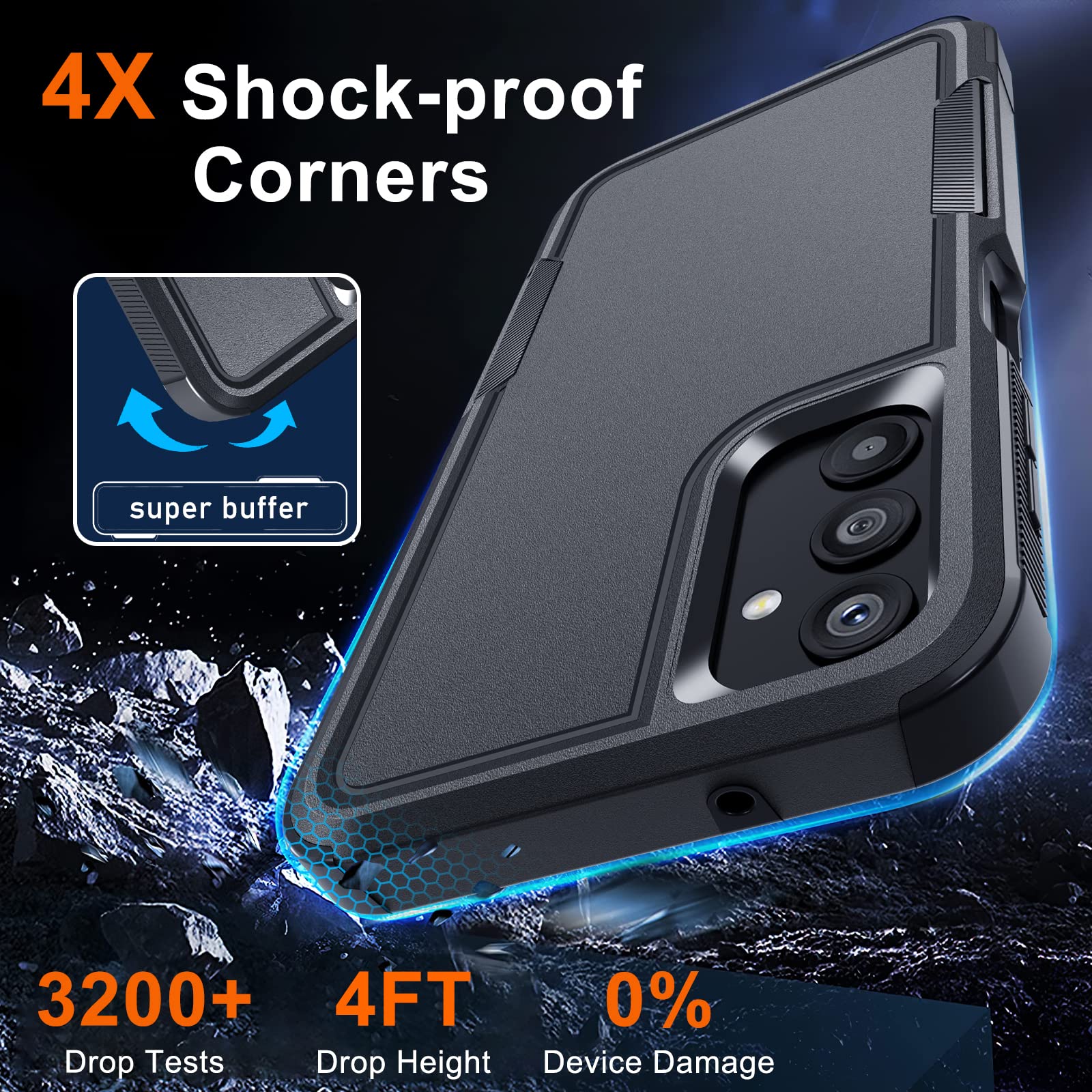 For Samsung Galaxy A25 Case, Full Body Heavy Duty Rugged Shockproof Protective Phone Cover With Lanyard Strap, Tempered Glass Sc