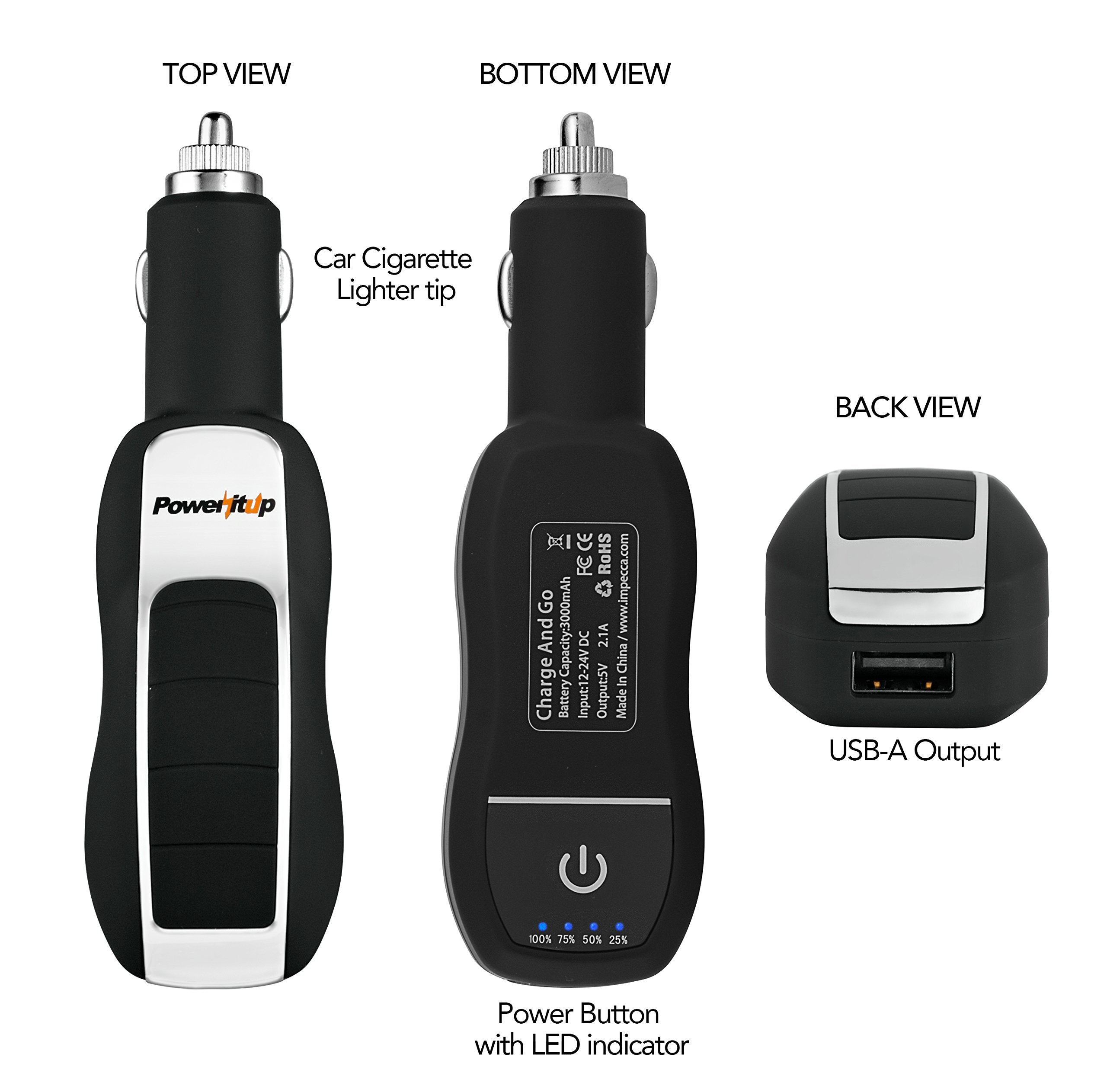 Poweritup Pbc 3012 2 In 1 Usb Car Adapter & 3,000 Mah Power Bank