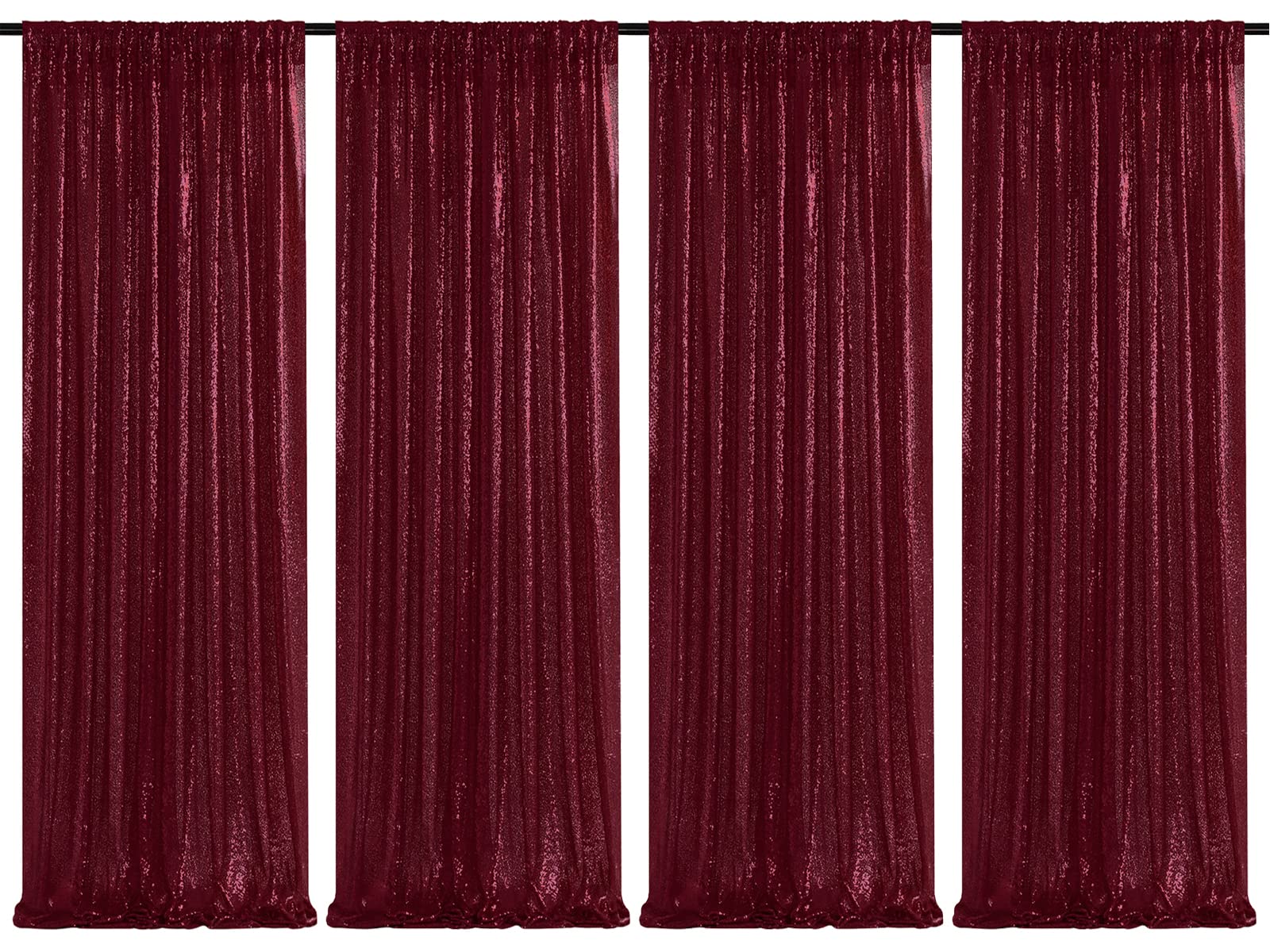 Burgundy Sequin Backdrop 4 Pcs 2Ftx8Ft Glitter Backdrop Curtains Birthday Party Decoration Photography Backgrounds Fabric Backdr