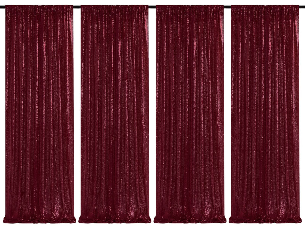 Burgundy Sequin Backdrop 4 Pcs 2Ftx8Ft Glitter Backdrop Curtains Birthday Party Decoration Photography Backgrounds Fabric Backdr