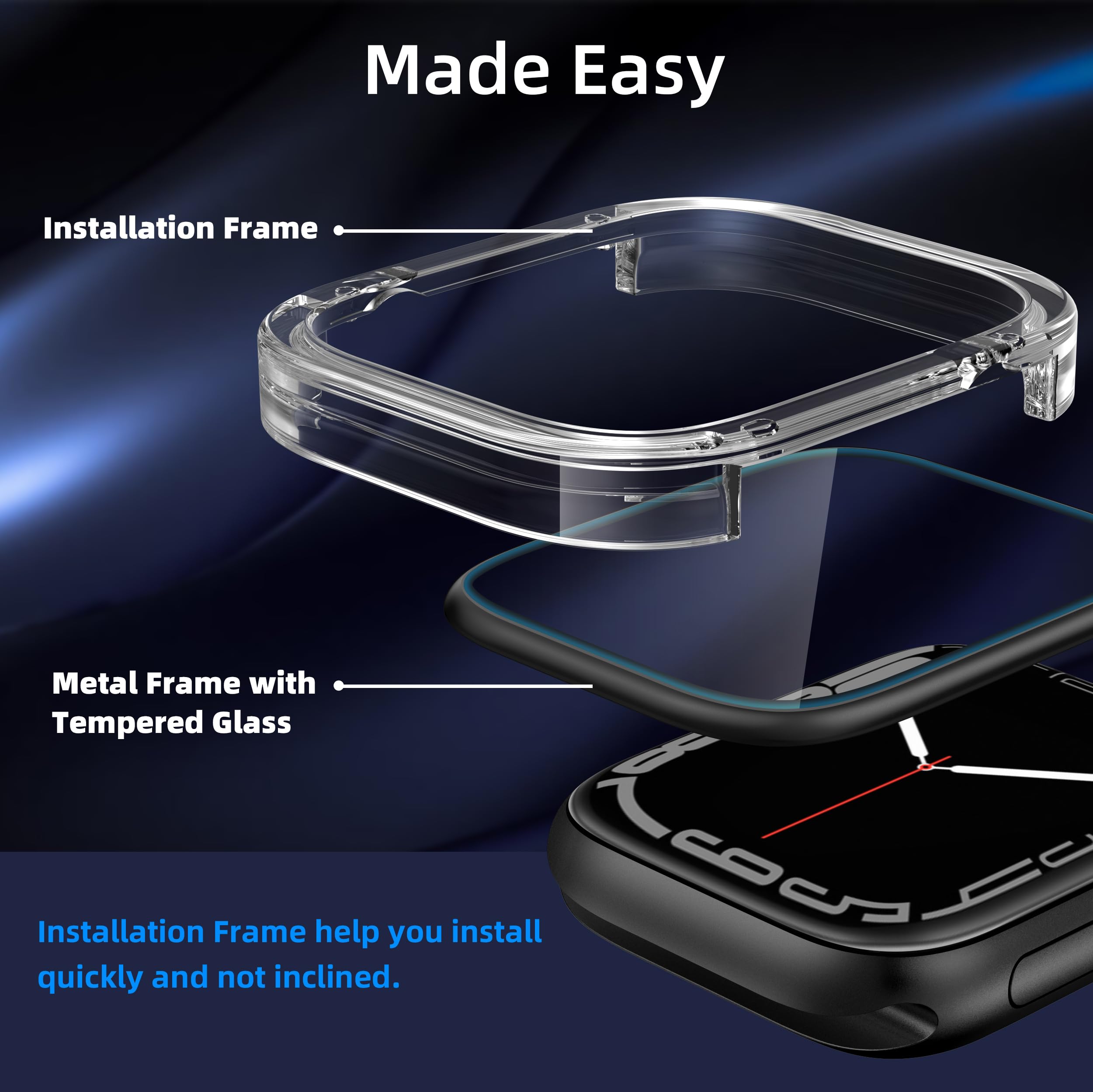 Swuu 2 Pack Tempered Glass Screen Protector With Titanium Alloy Frame Compatible With Apple Watch Series 9 8 7 41Mm Screen Prote