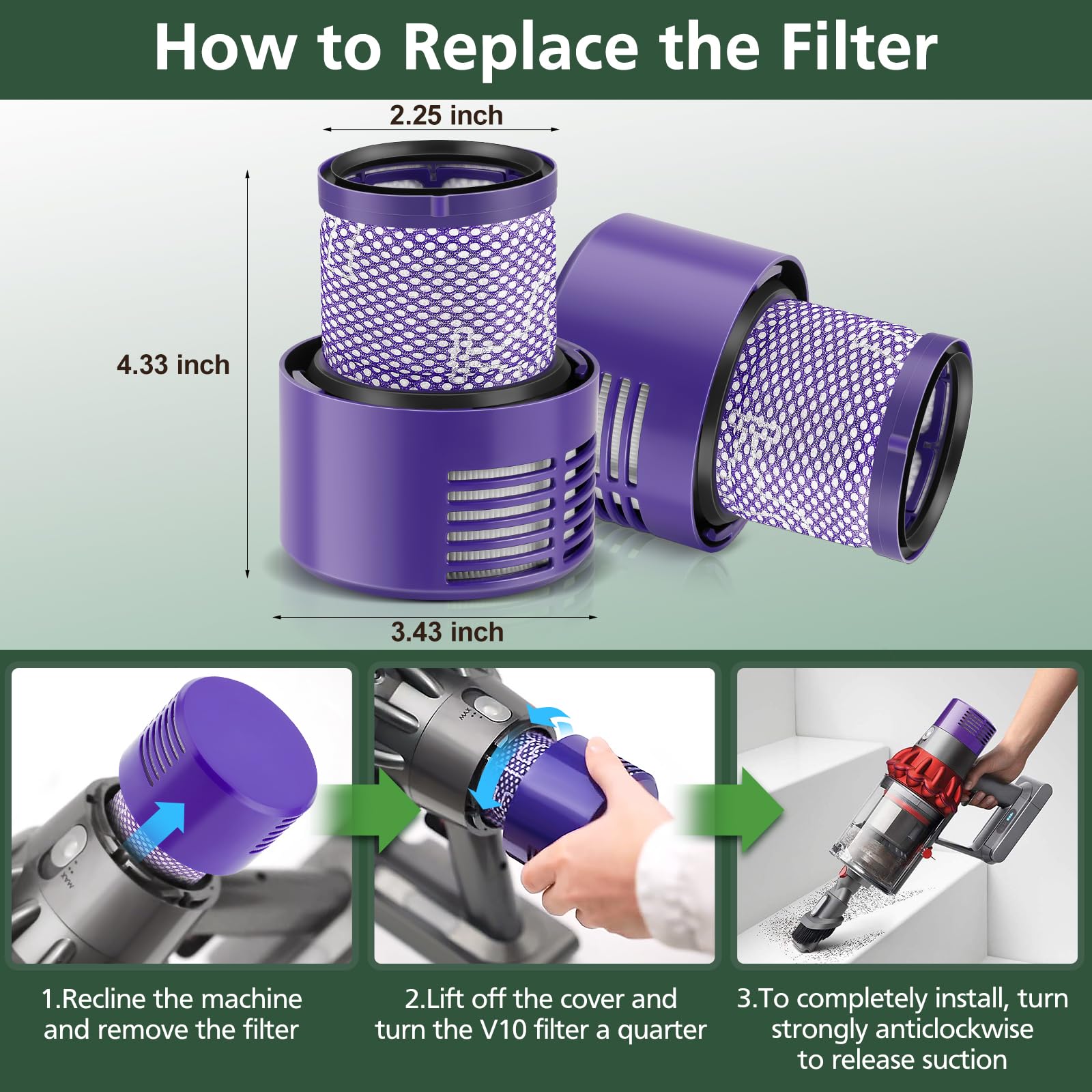 2 Pack V10 Filters Replacement For Dyson Cyclone Series, Cyclone V10 Absolute, Cyclone V10 Animal, Cyclone V10 Motorhead, Cyclon