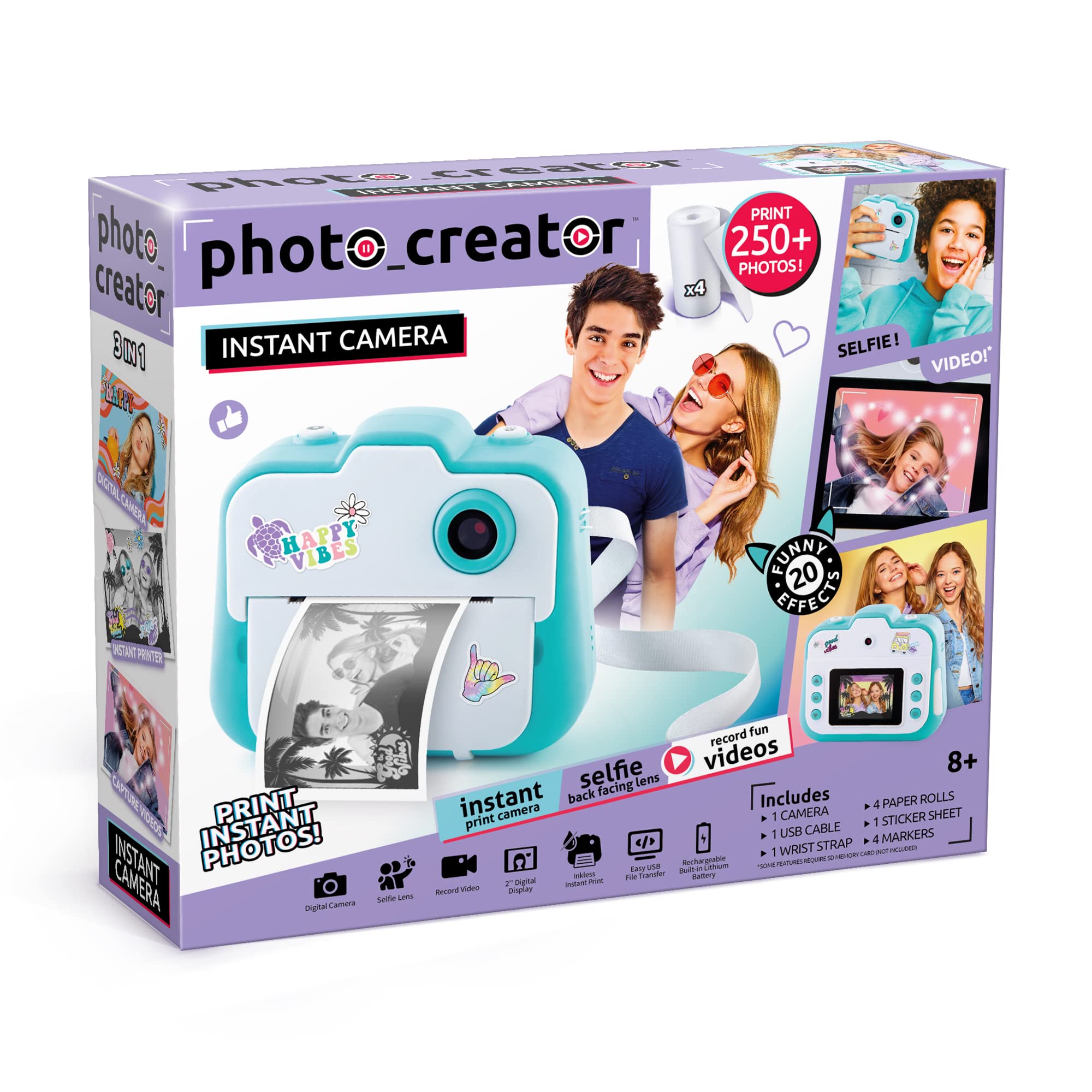 Canal Toys Photo Creator Instant Print Camera   Photo, Selfie And Video   Thermal Paper For 250 Photos   Lcd Screen. 8+, Blue