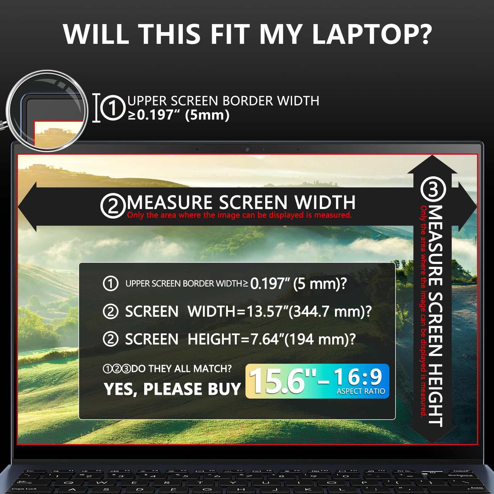 Filmext Magnetic Laptop Privacy Screen 15.6 Inch For 16:9 Widedisplay, Removable Laptop Privacy Screen Shield Anti Glare Blue Li