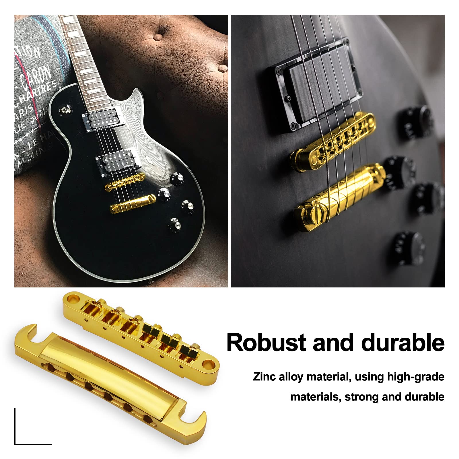 Saphue A Set Of String Saddle Tune O Matic Bridge And Tailpiece With Studs For Gb Lp Style Electric Guitar (Gold)