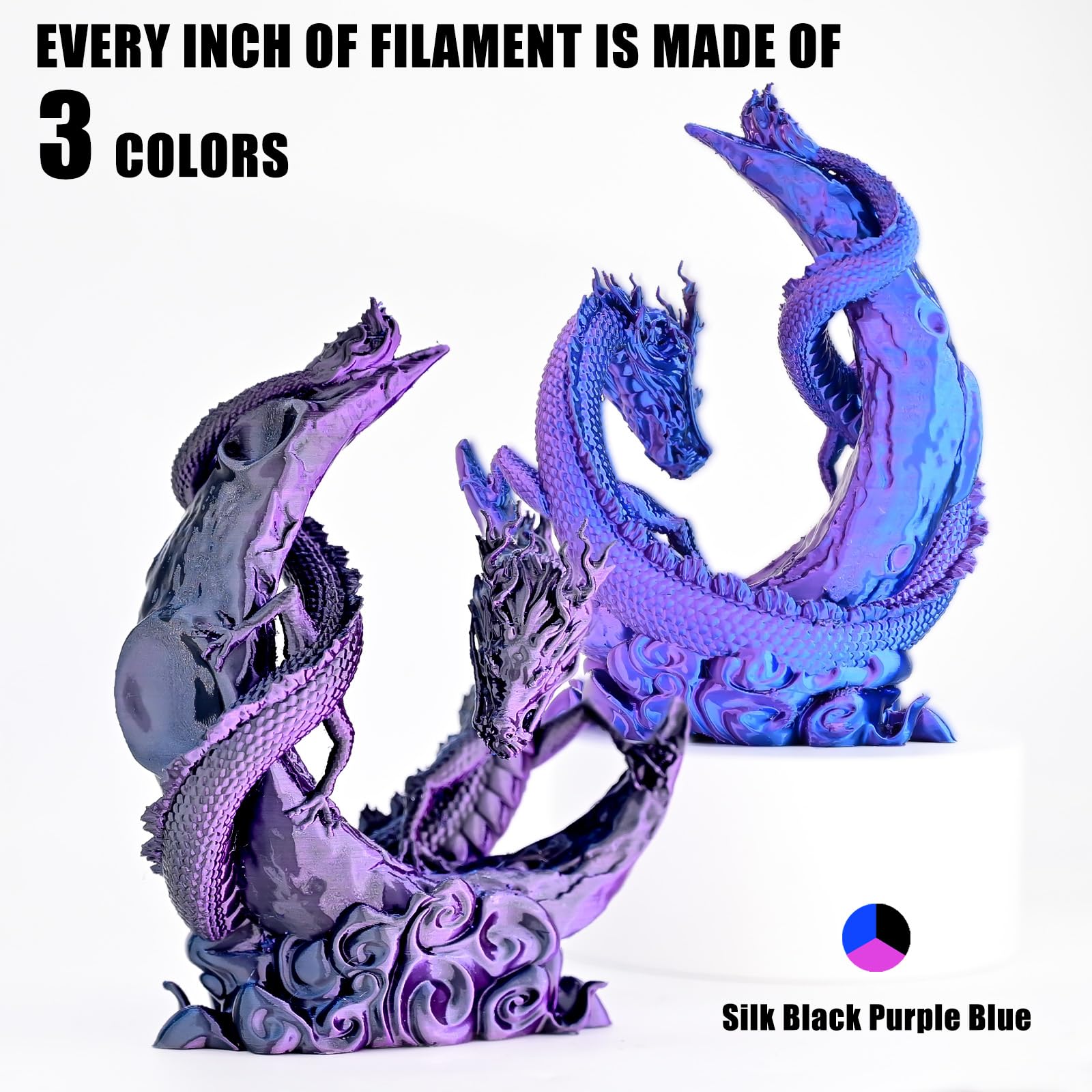 Ovv3D Pla Filament 1.75Mm Tri Colors, 3D Printer Filament Silk Pla Filament, Rainbow Pla Filament With Silk Pla Black Blue And P