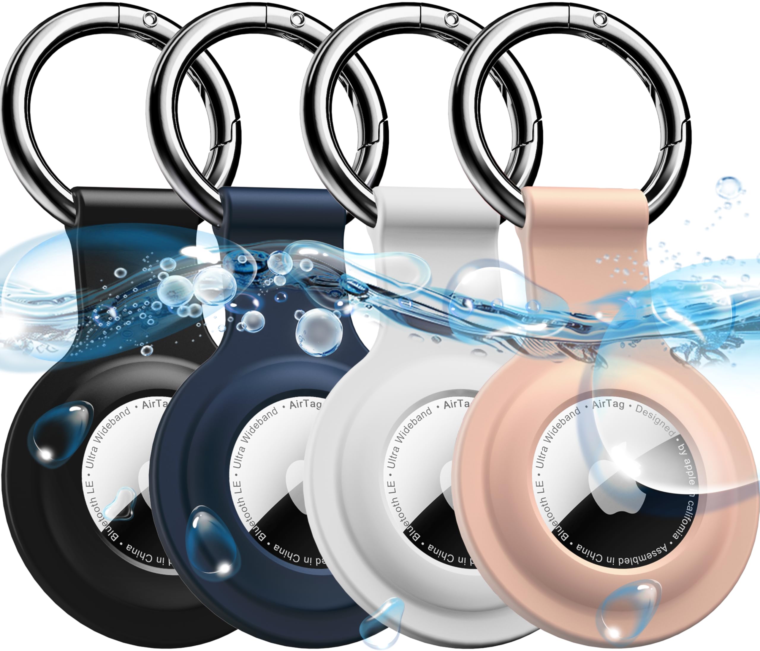 R Fun Airtag Holder With Keychain, [4 Pack] Silicone Airtag Case Cover With Key Rings For Wallet, Dog Collar, Luggage, And Keys 