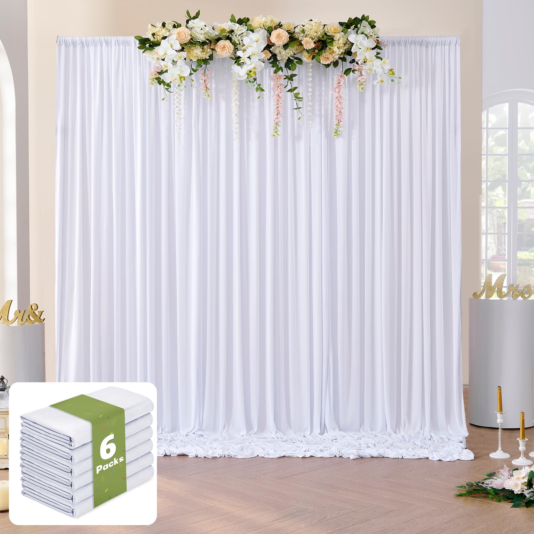 30 Ft X 10 Ft Wrinkle Free White Backdrop Curtain For Wedding Parties, Polyester Photo Backdrop Drapes For Baby Shower Birthday 