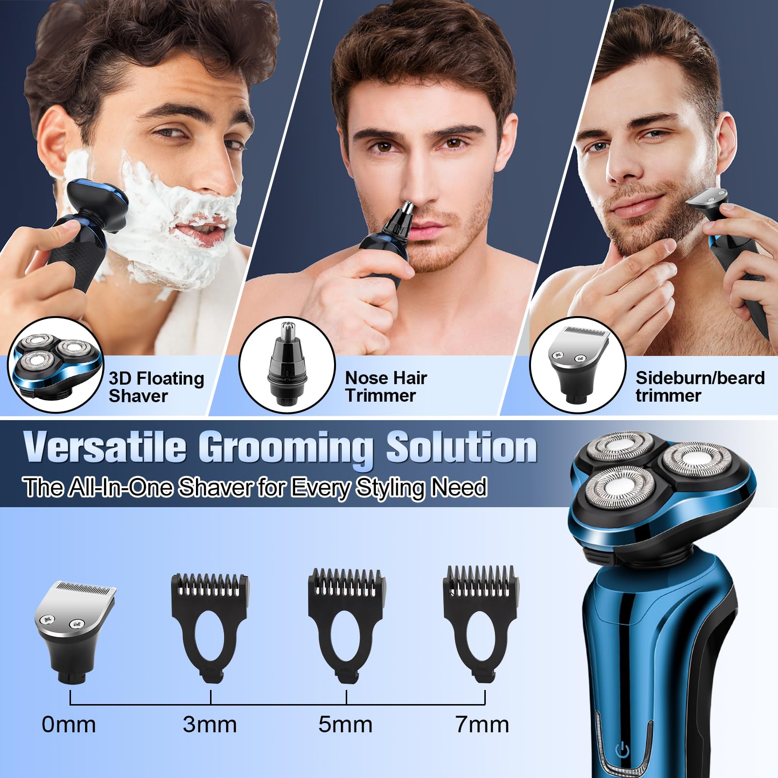 Electric Razor For Men,Mens Electric Shavers Rotary,Led Display 100% Waterproof Cordless Razor, Wet/Dry Shaving,Electric Shaver