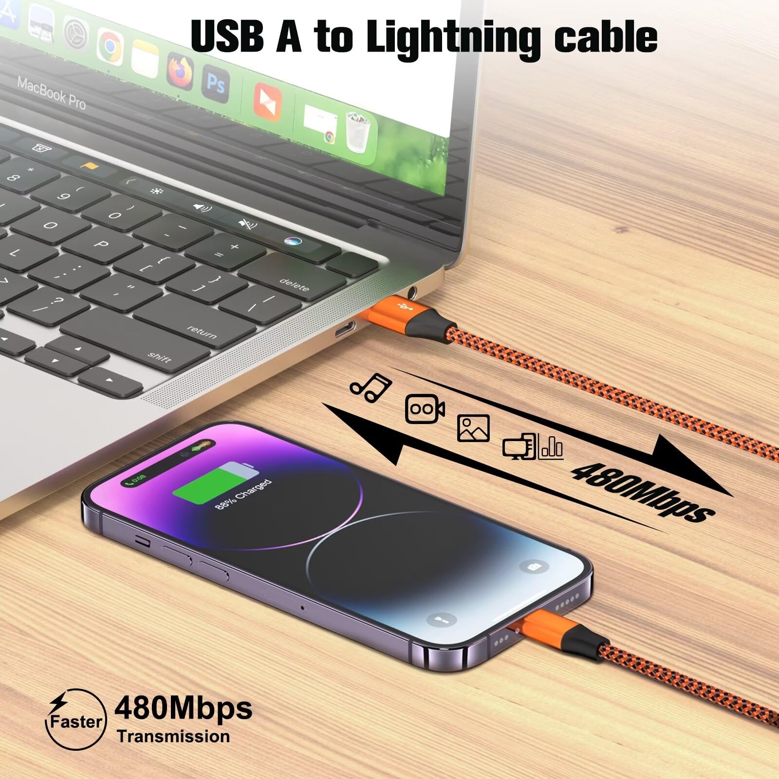 3 Pack 3Ft Iphone Charger, Apple Mfi Certified Iphone Charger Fast Charging Usb To Lightning Cable Nylon Braided Iphone Charger