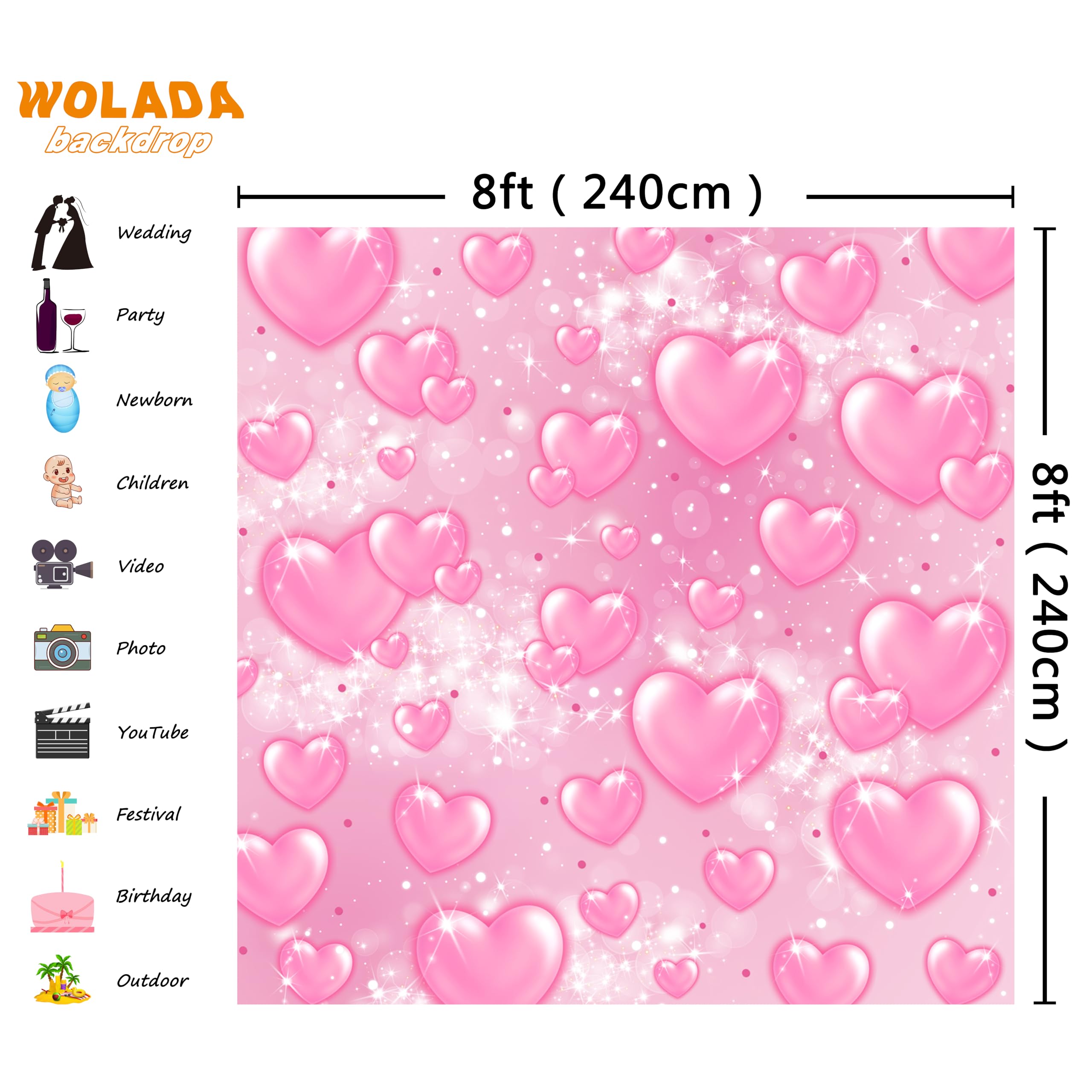 Wolada 8X8Ft Early 2000S Photography Backdrop 2000S Backdrop Pink Hearts Valentines Day Backdrop Y2K Backdrops For Photoshoot Ai