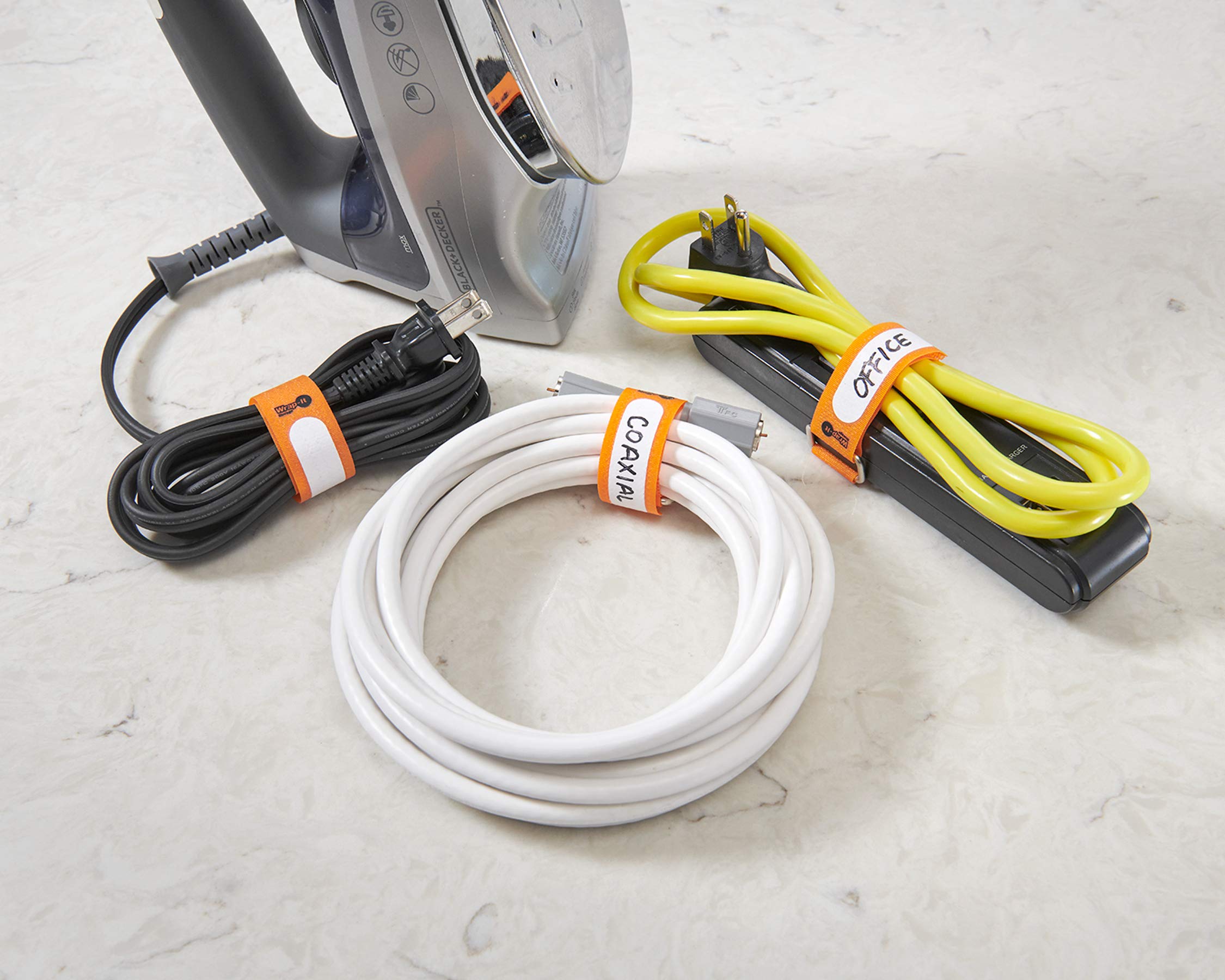 Wrap It Storage Cinch Straps, 8'' 18 Pack (Orange), Features Buckle And Label For Cord Identification, Reusable Multi Purpose Se