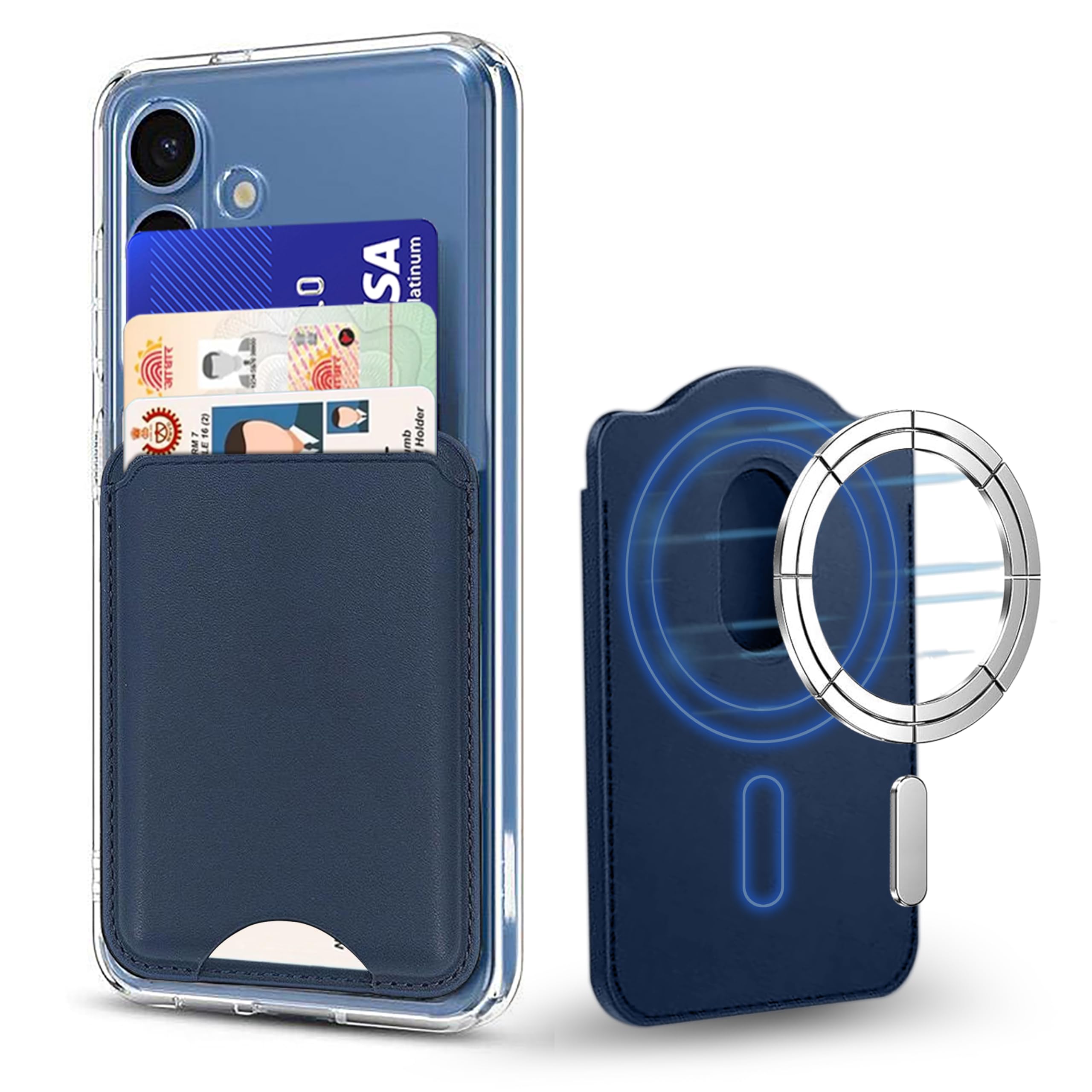 Zapcase For Magsafe Wallet, Card Holder, Magnetic Wallet For Iphone | Compatible For All Magsafe Cases | Vegan Leather | Blue