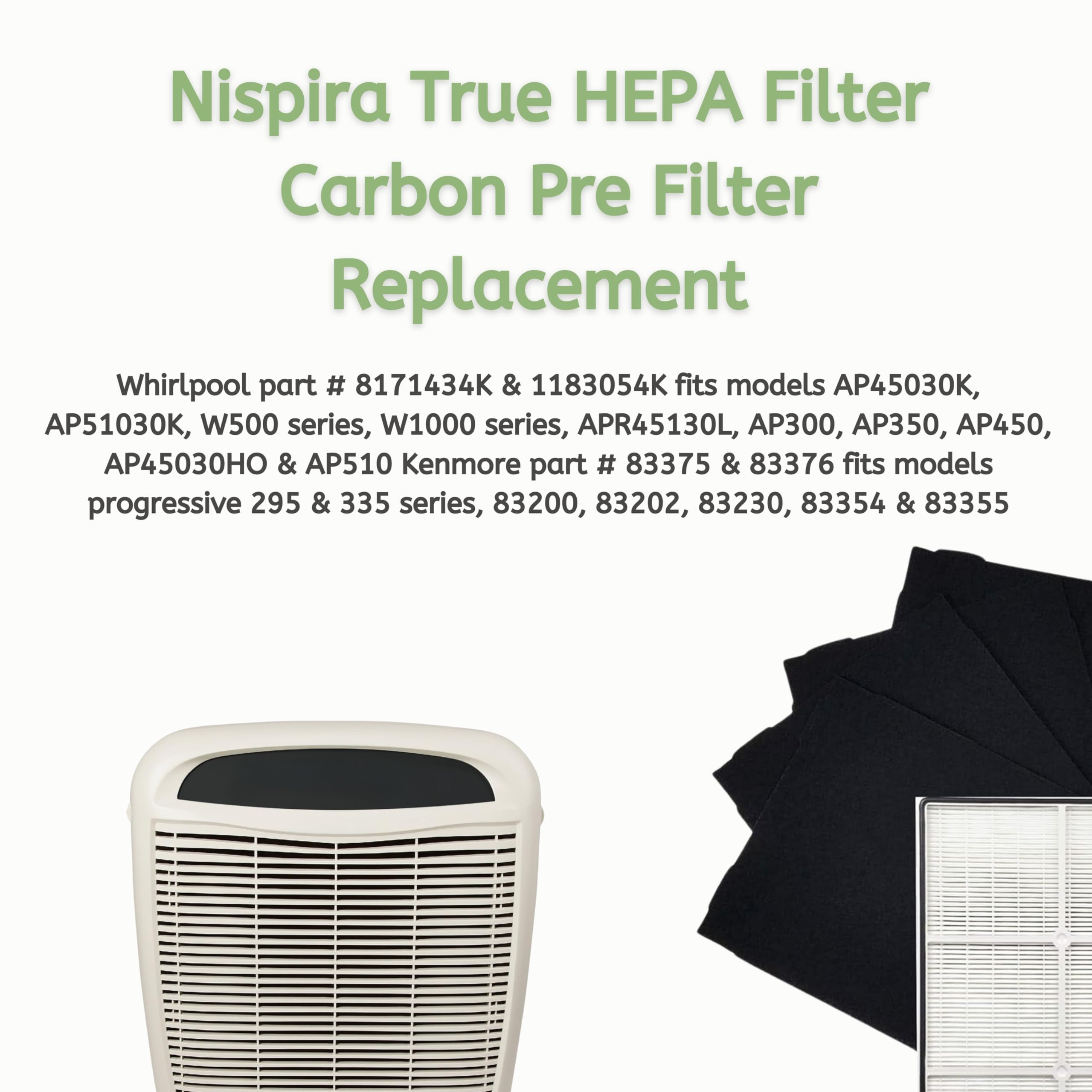 Nispira True Hepa Carbon Pre Filter Set Compatible With Sears Kenmore 83375, 83376, 83200, 83202 (Progressive 335), 83230, 83354