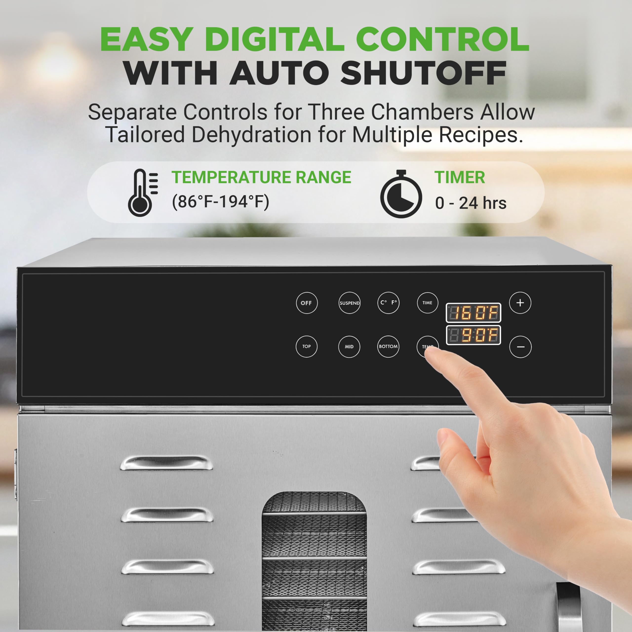 Nutrichef 30 Layer & 3 Chamber Commercial Food Dehydrator Machine - Stainless Steel Trays, Digital Timer And Temperature Control