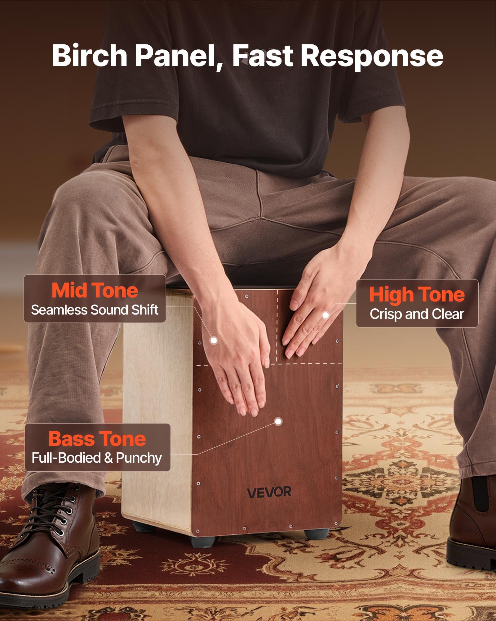 Vevor Cajon Box Drum, With Internal Snare Wires, Compact And Lightweight Wooden Percussion Box, Birch Wood Drum Musical Instrume