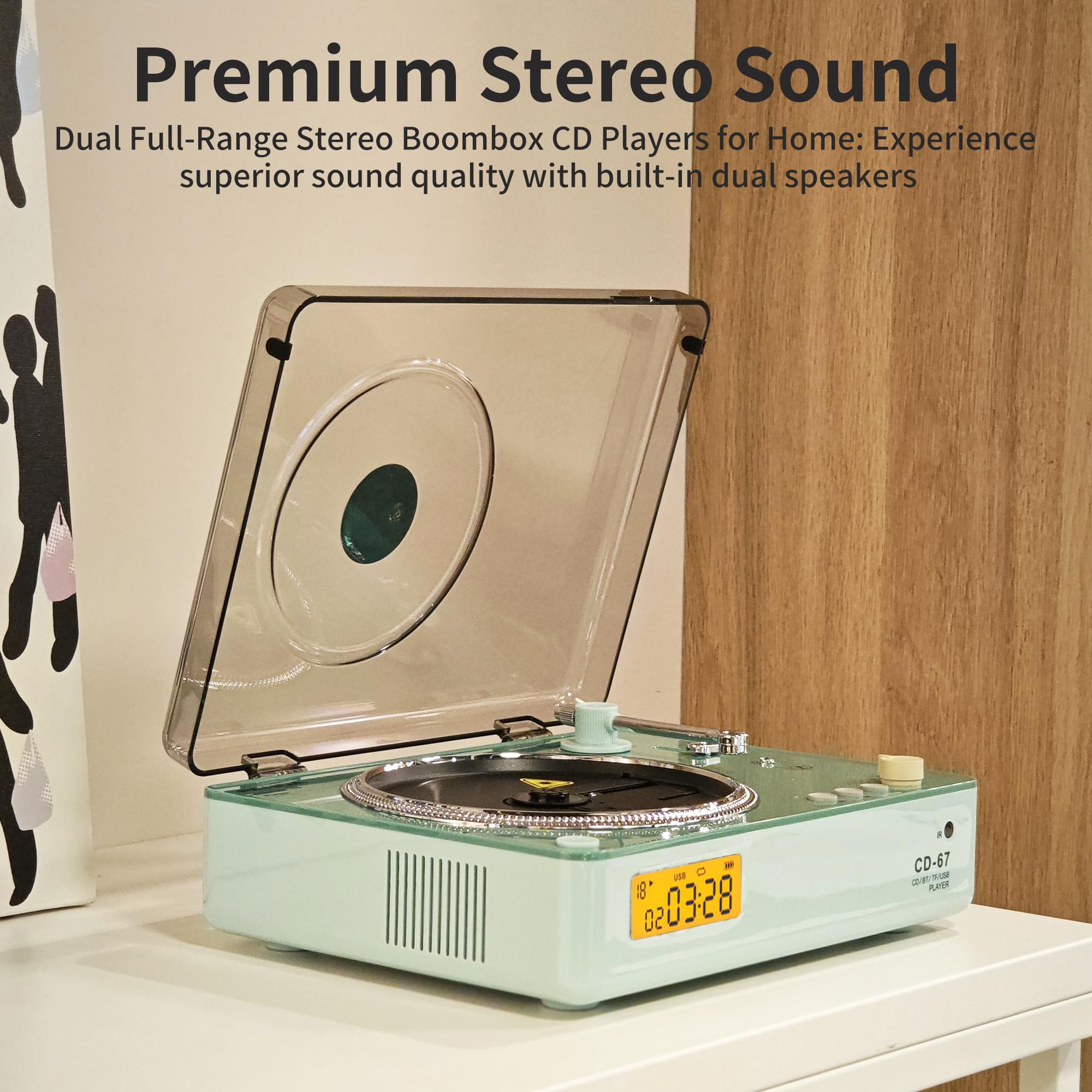 Portable Cd Player Boombox With Bluetooth, 40Mm Speakers, Lcd Display, Usb Port, Sd Card Slot