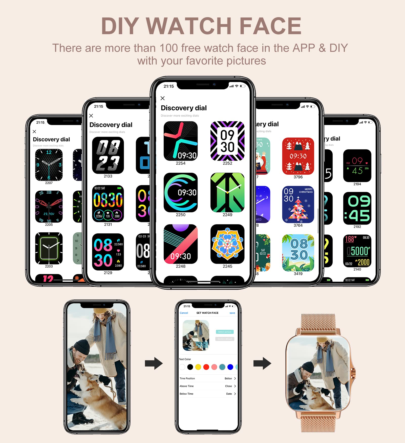 Iaret Smart Watch For Women(Call Receive/Dial), Fitness Tracker Waterproof Smartwatch For Android Ios Phones 1.7'' Hd Full Touch