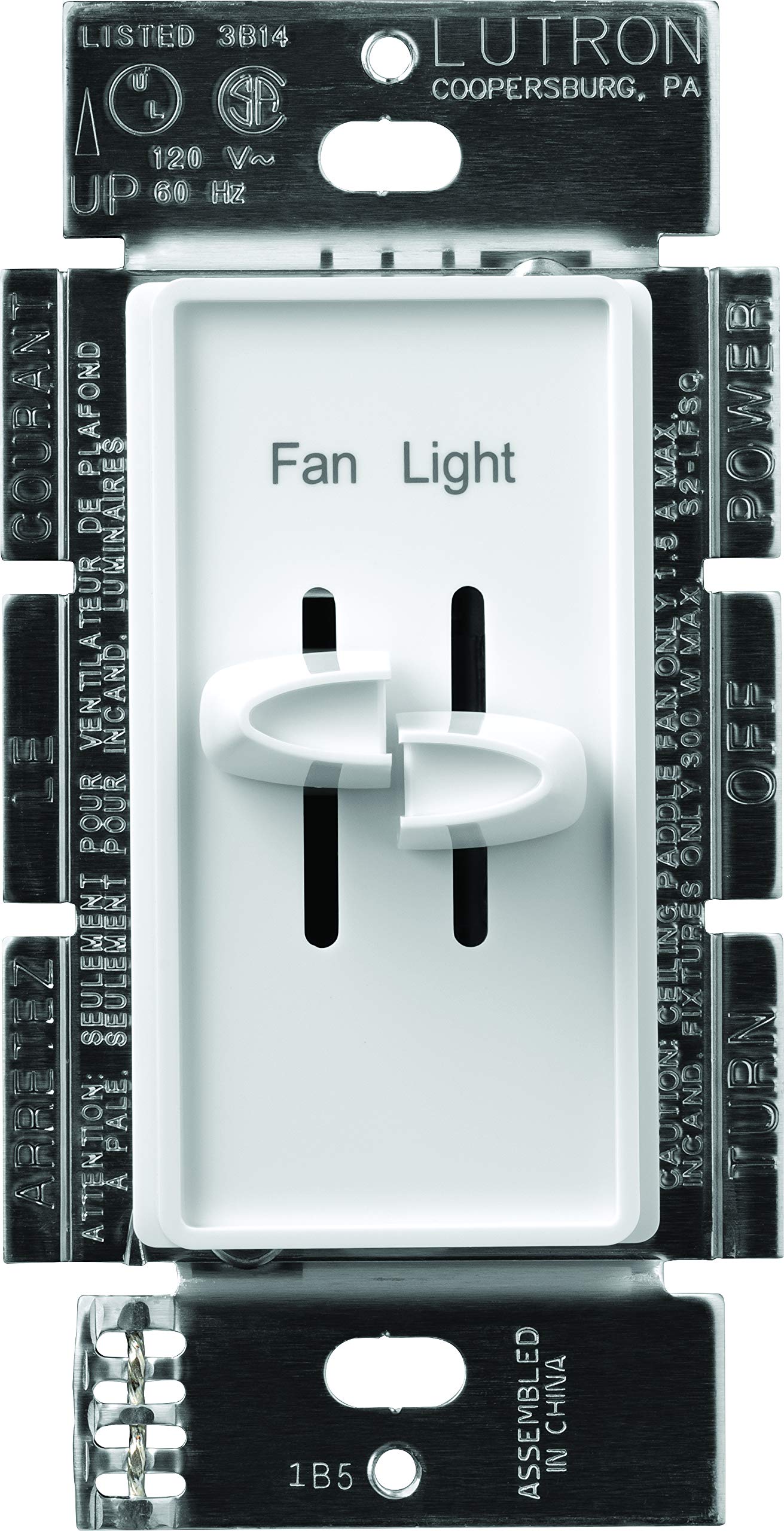 Lutron Skylark 3 Speed Combination Fan And Light Control, 1.5 Amp, Single Pole, S2 Lfsq Wh, White