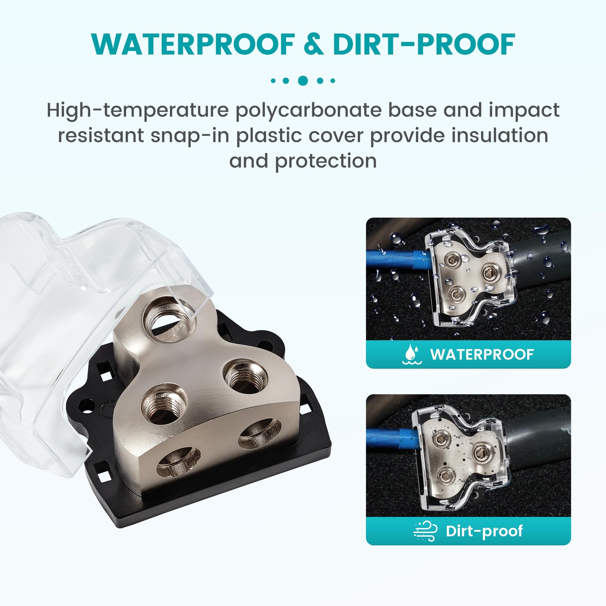 Nuith 2Pcs 2 Way Zine Alloy Power Distribution Block, 0/2/4 Gauge In 4/8 Gauge Out Auto Car Audio Distribution Connecting Block,