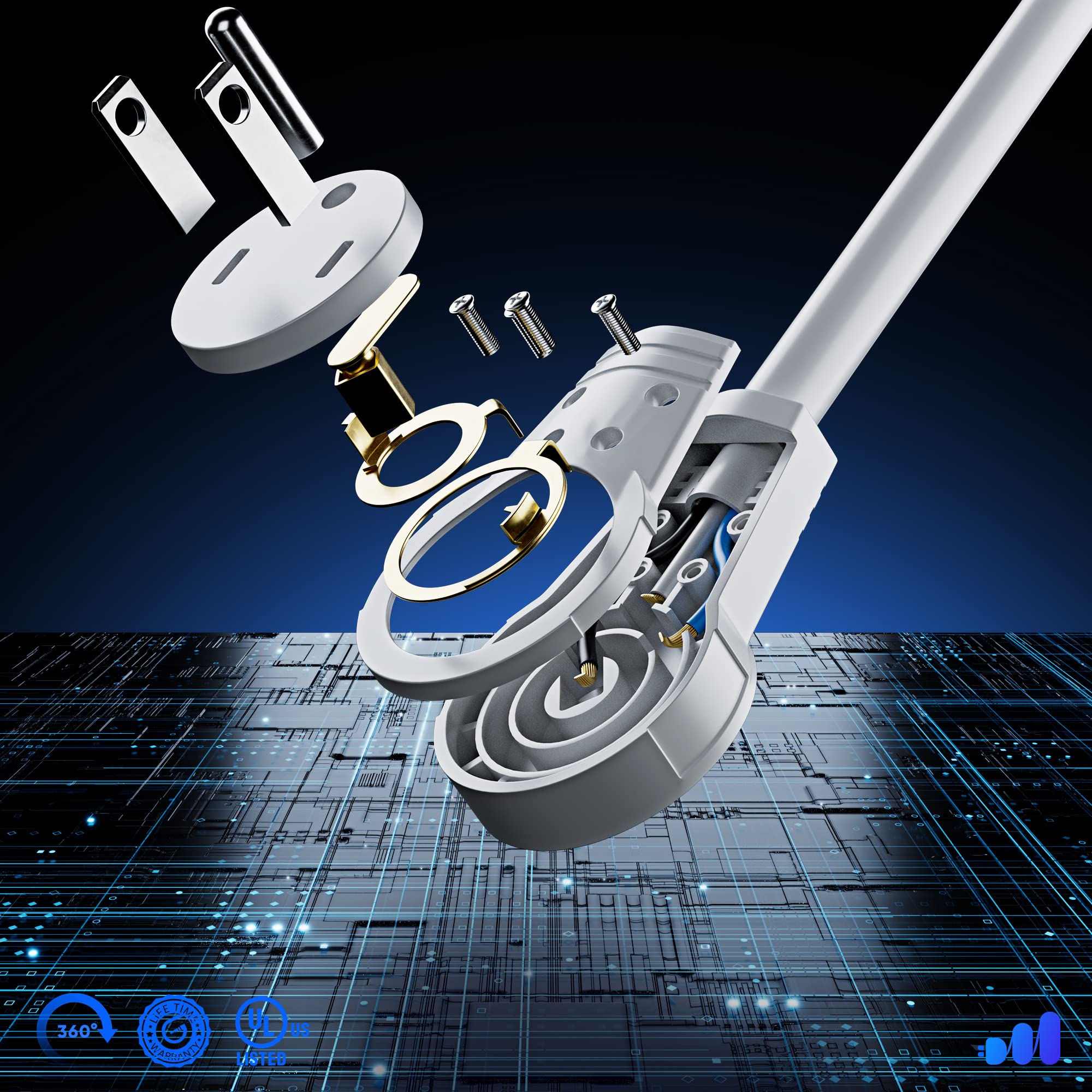 Maximm Extension Cord 30 Foot White Flat Plug, 360