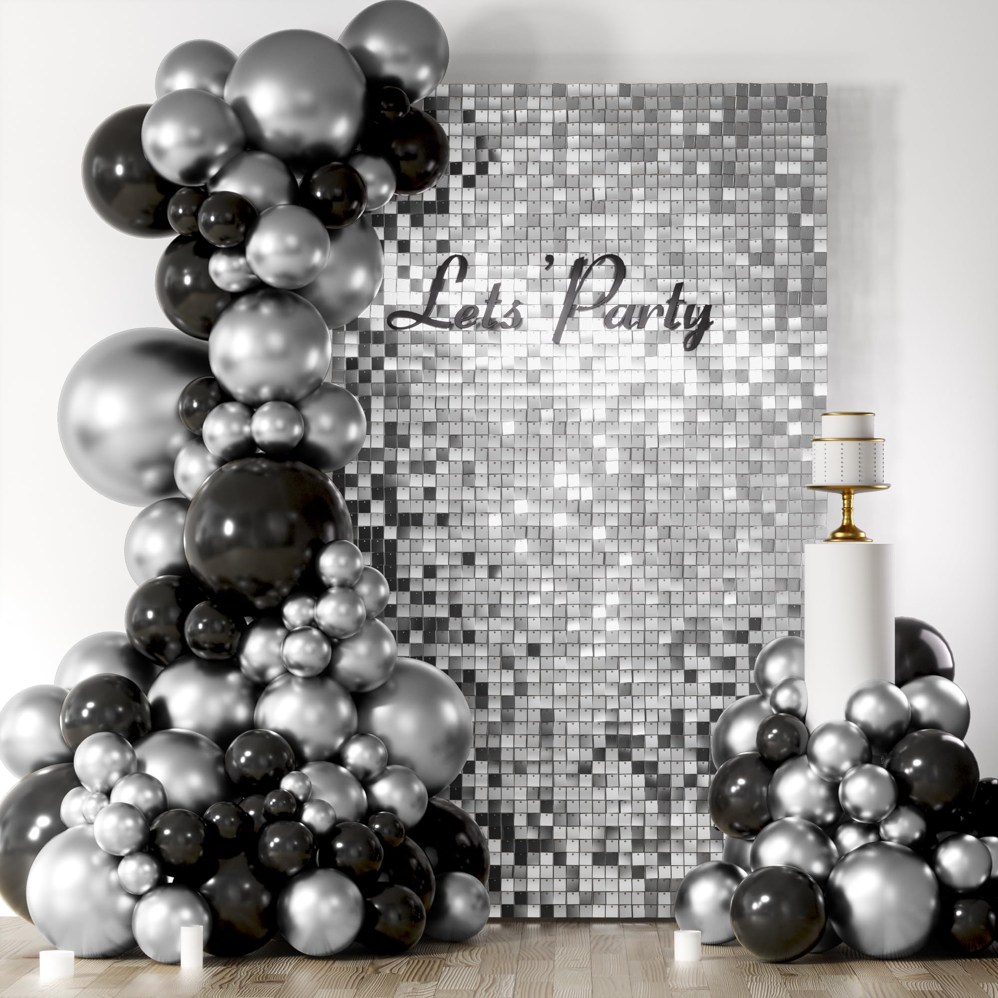Cokaobe Silver Shimmer Wall Backdrop, 18 Pcs Square Sequin Shimmer Backdrop Panel, Photo Backdrops For Birthday, Anniversary, We