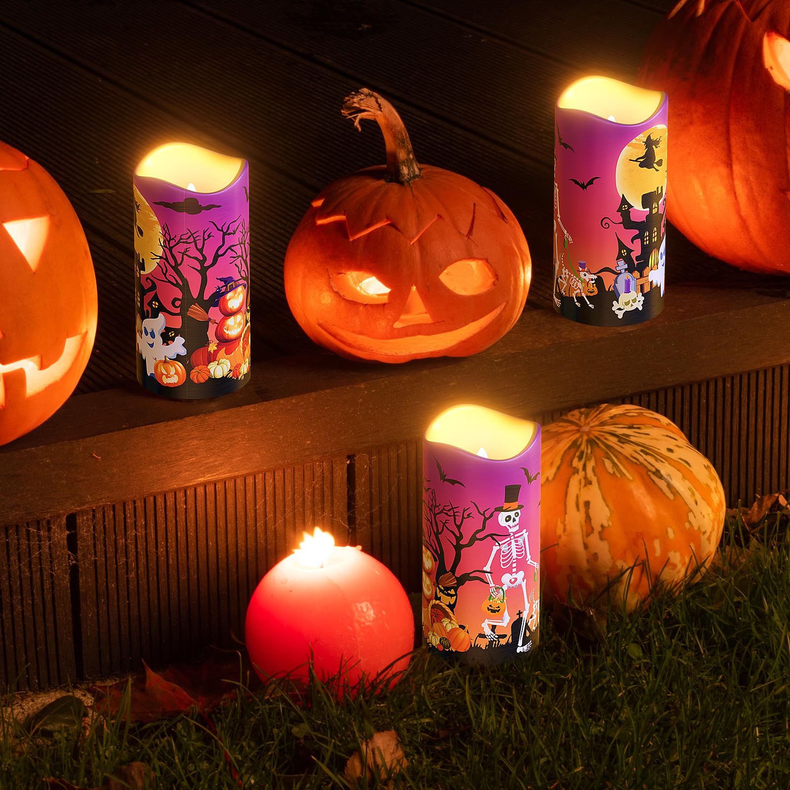 Halloween Flameless Led Candles, Orange Warm Light Halloween Candles, Battery Operated Candles, Candles With Remote Timers For H