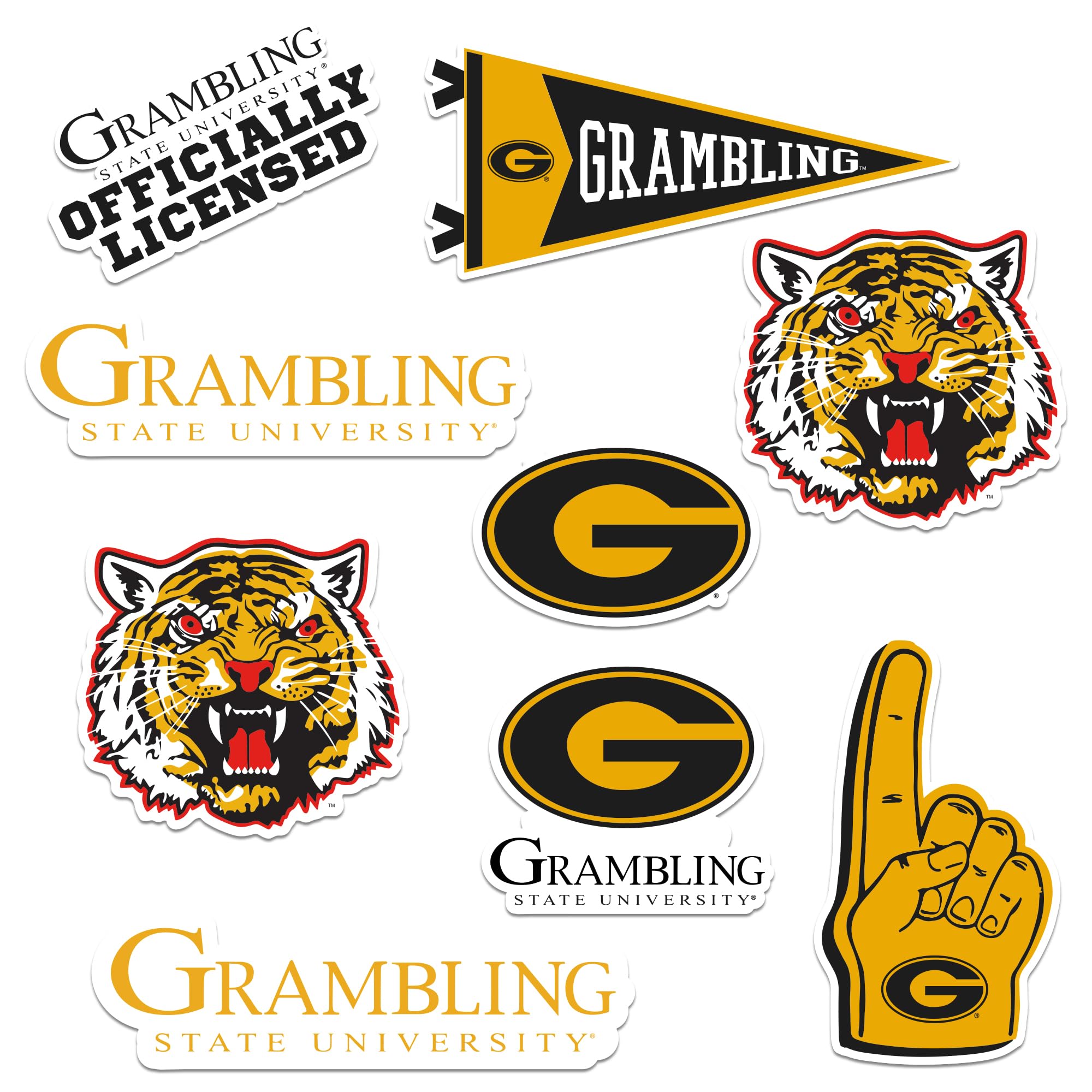 Grambling State University 8Ct Vinyl Large Deluxe Stickers Variety Pack   Laptop, Water Bottle, Scrapbooking, Tablet, Skateboard