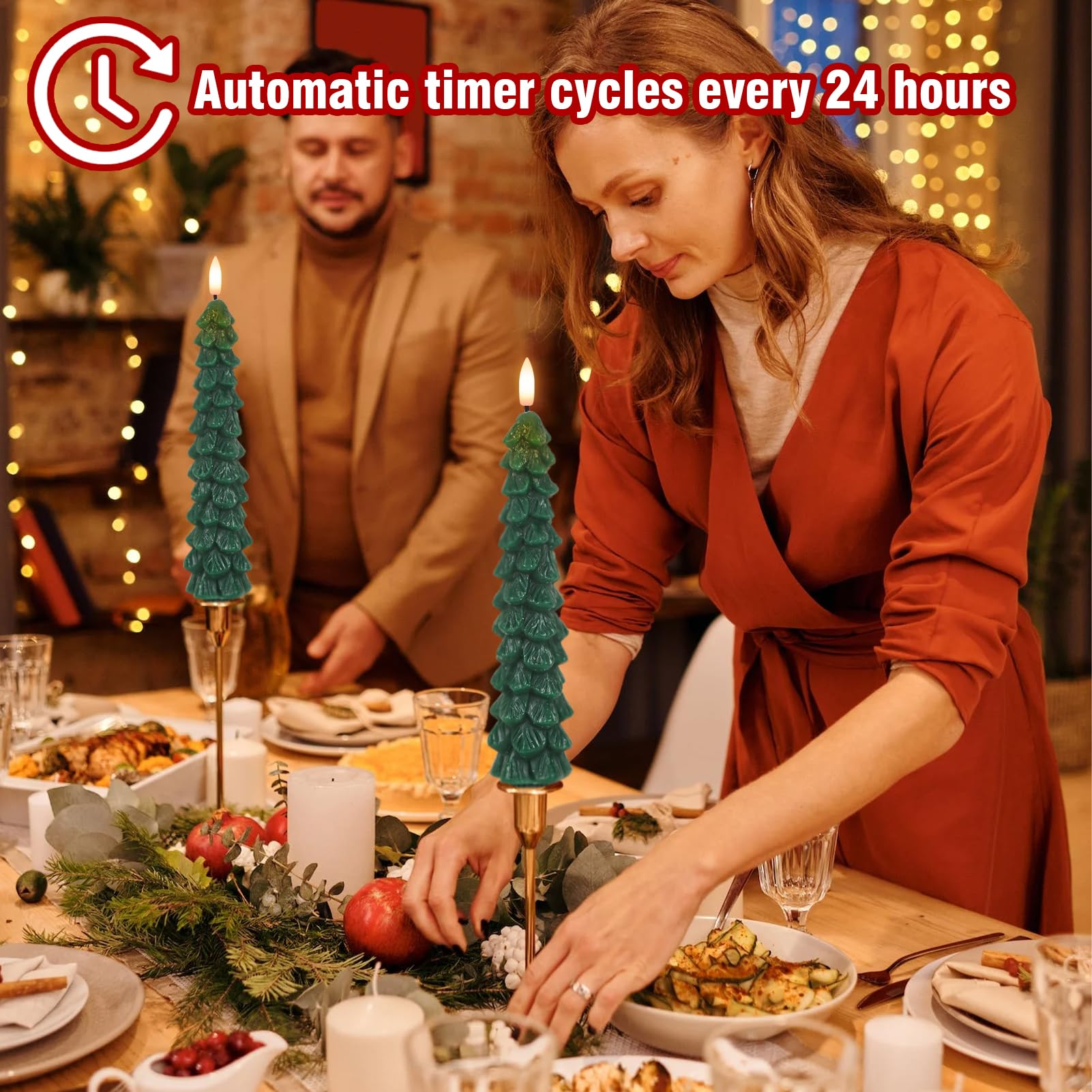 Lasumora Christmas Tree Candles With Remote Timer, 4 Pcs Waxy Flameless Taper Candles Flickering, Battery Operated Led Candlesti