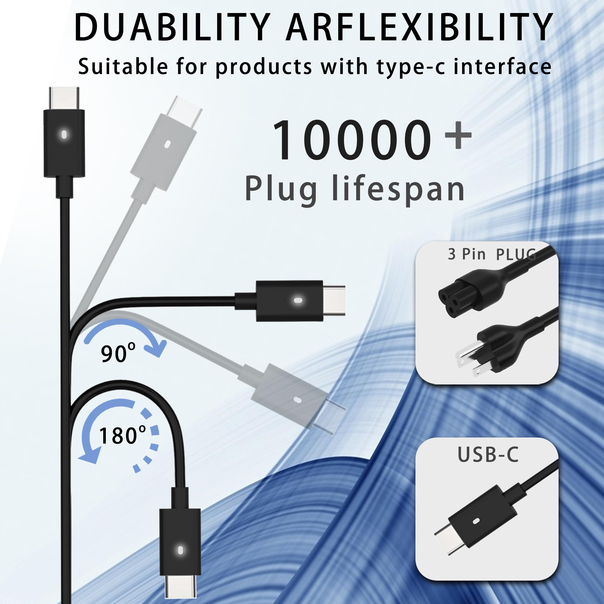 90W Type C Usb C Charger Replacement For Dell Latitude 3500, 3400, 5289, 5300 2In1, 7200 2In1, 7400 2In1, 7300, 7390 2In1, 9410