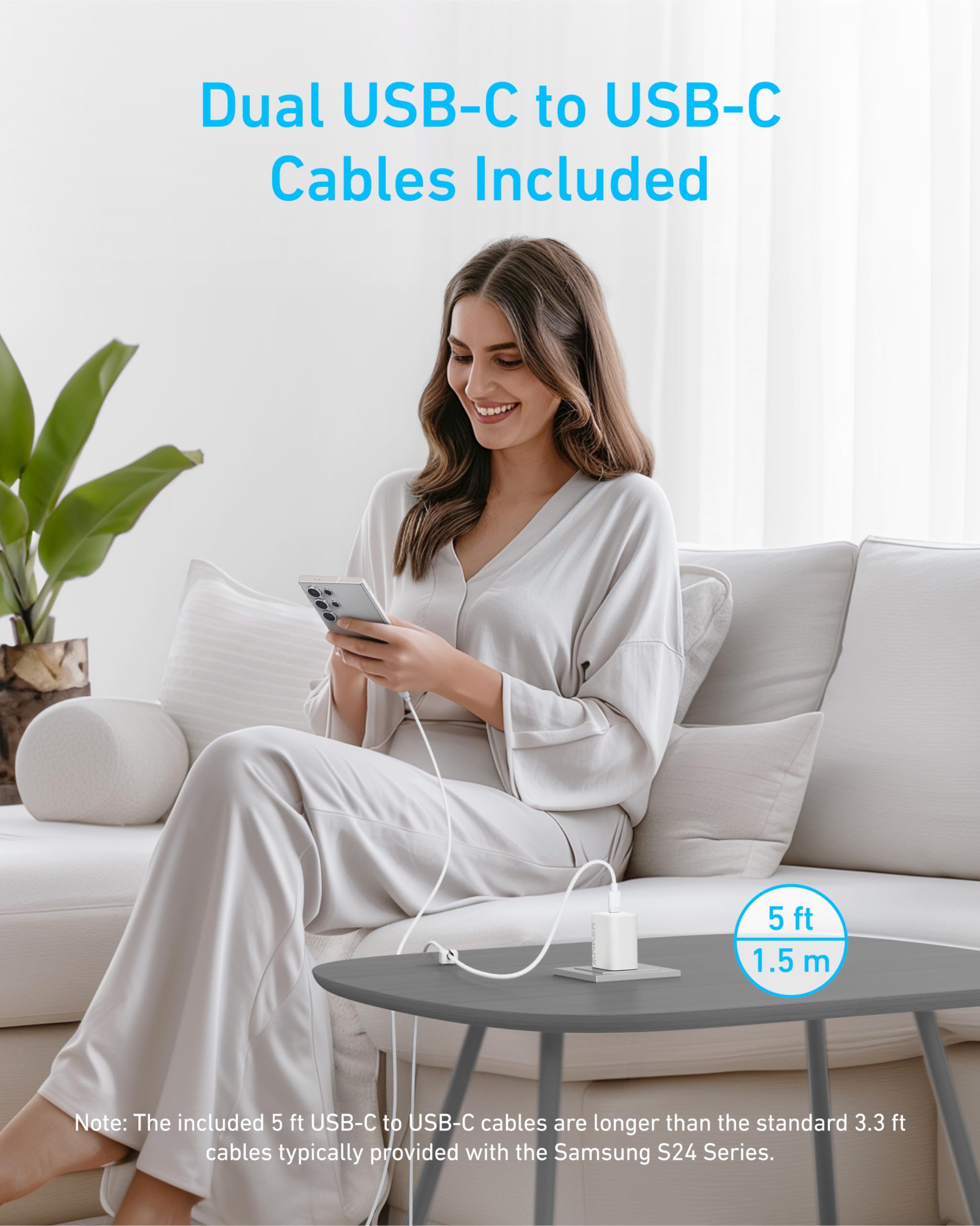 Anker 45W Usb C Charger Block, Pps Fast Charger With Usb C Cable For Iphone 16/15 And More Series, Ipad, Galaxy S24 Ultra (2 Pac