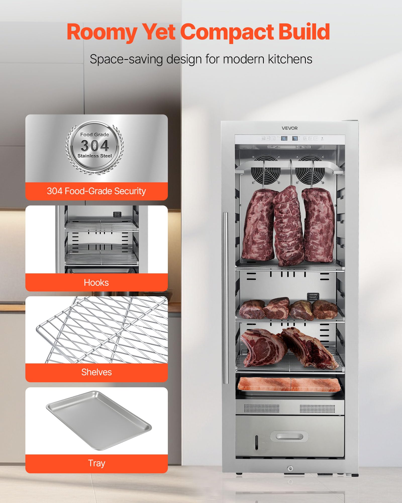 Vevor 232 Lbs Dry Aging Fridge For Steaks, Dry Ager Refrigerator For Meat With Precise Temperature & Humidity Control, Freestand