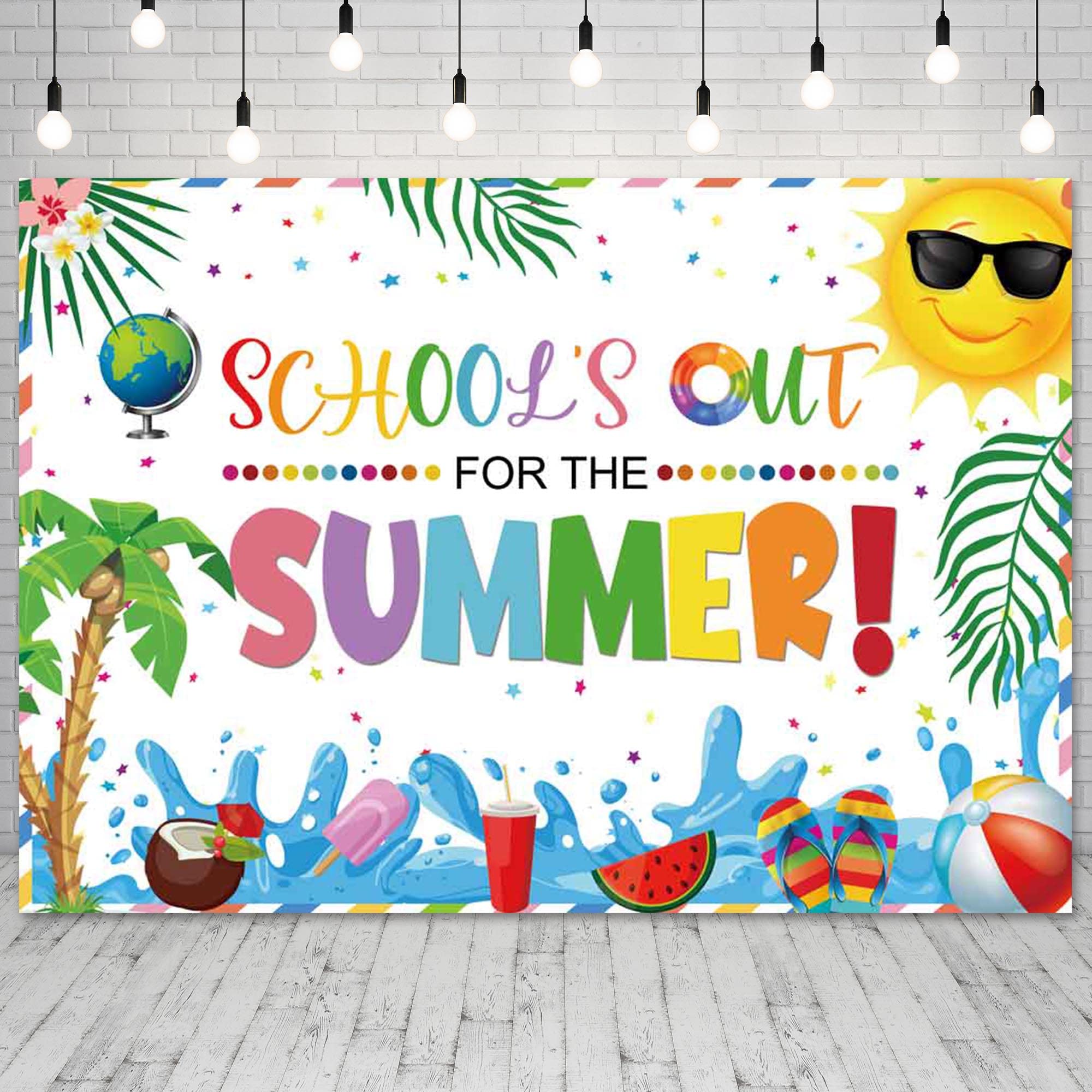 Livucee 7X5Ft Schools Out For The Summer White Banner Backdrop Decorations End Of School Year Tropical Beach Background Kinderga