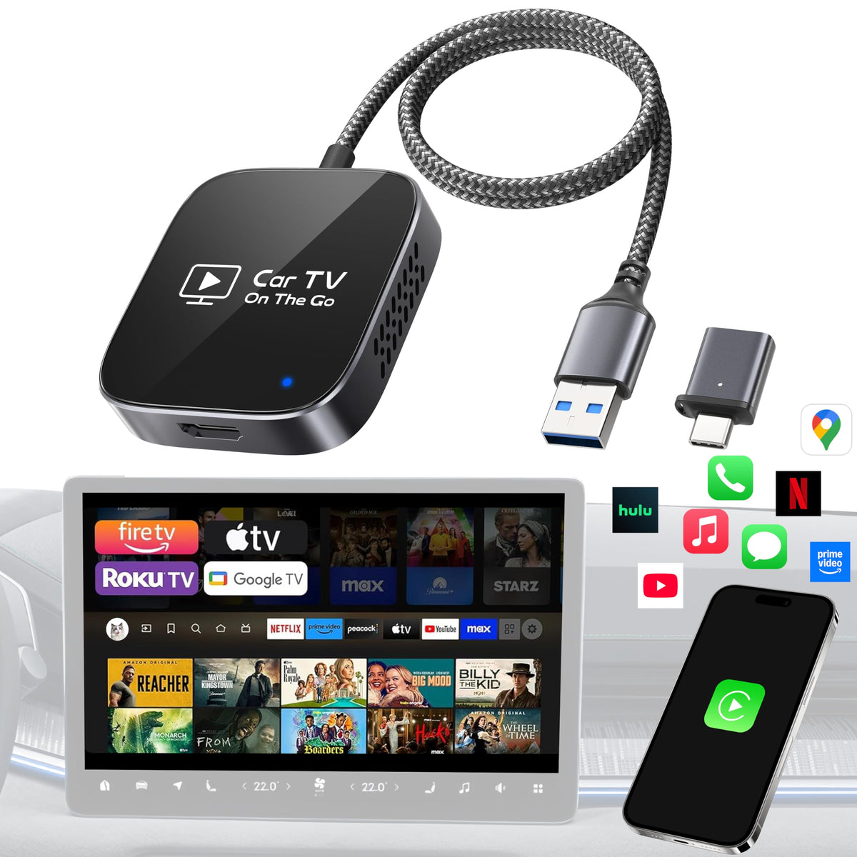 Car Tv Mate Pro, 2 In 1 Hdmi Steaming & Wireless Carplay Adapter, 2025 Upgraded Car Multimedia Adapter Fit For Fire Tv Stick/Gam