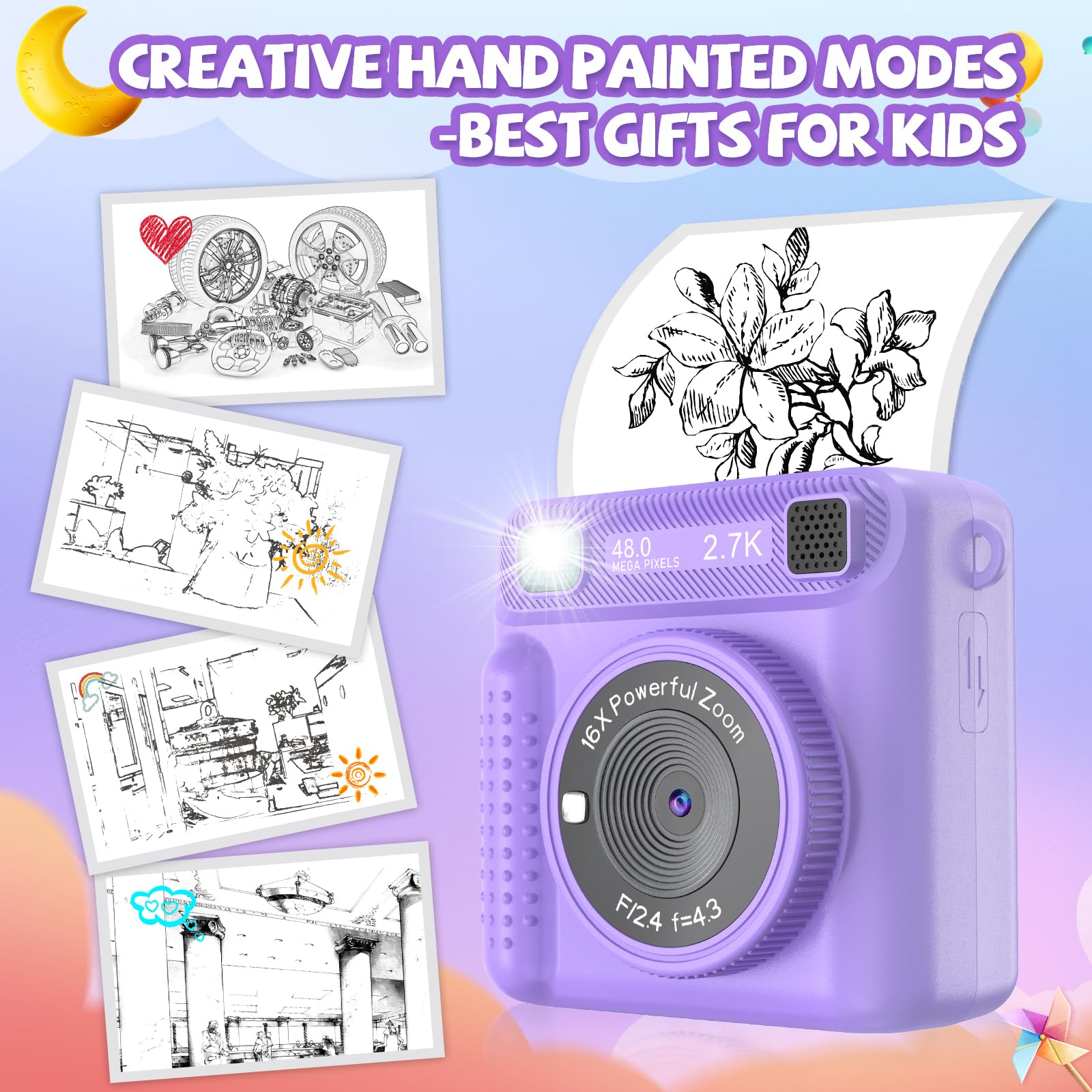 Jpverly Kids Camera Instant Print   Hd Digital Video, 32Gb Sd Card, Portable Toy For Girls & Boys Age 3 12, Christmas Birthday G