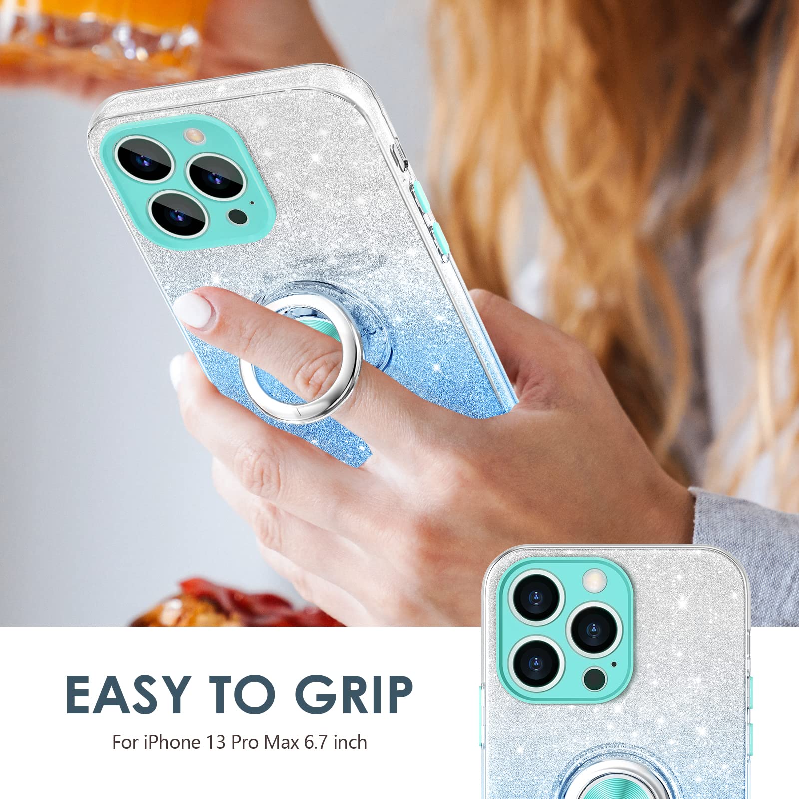 Hython For Iphone 13 Pro Max Case With Ring Stand [360 Rotatable Ring Holder Magnetic Kickstand] [Support Car Mount] Cute Sparkl