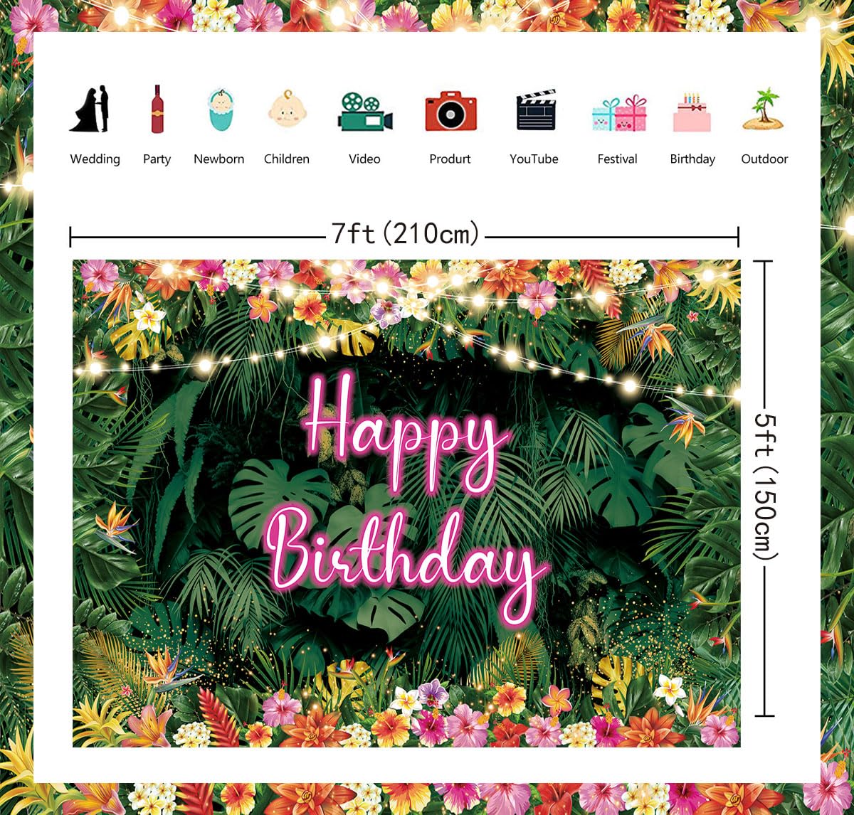 Generic Tropical Birthday Backdrop Hawaiian Palm Leaves Birthday Party Background Aloha Theme Happy Birthday Party Decorations L