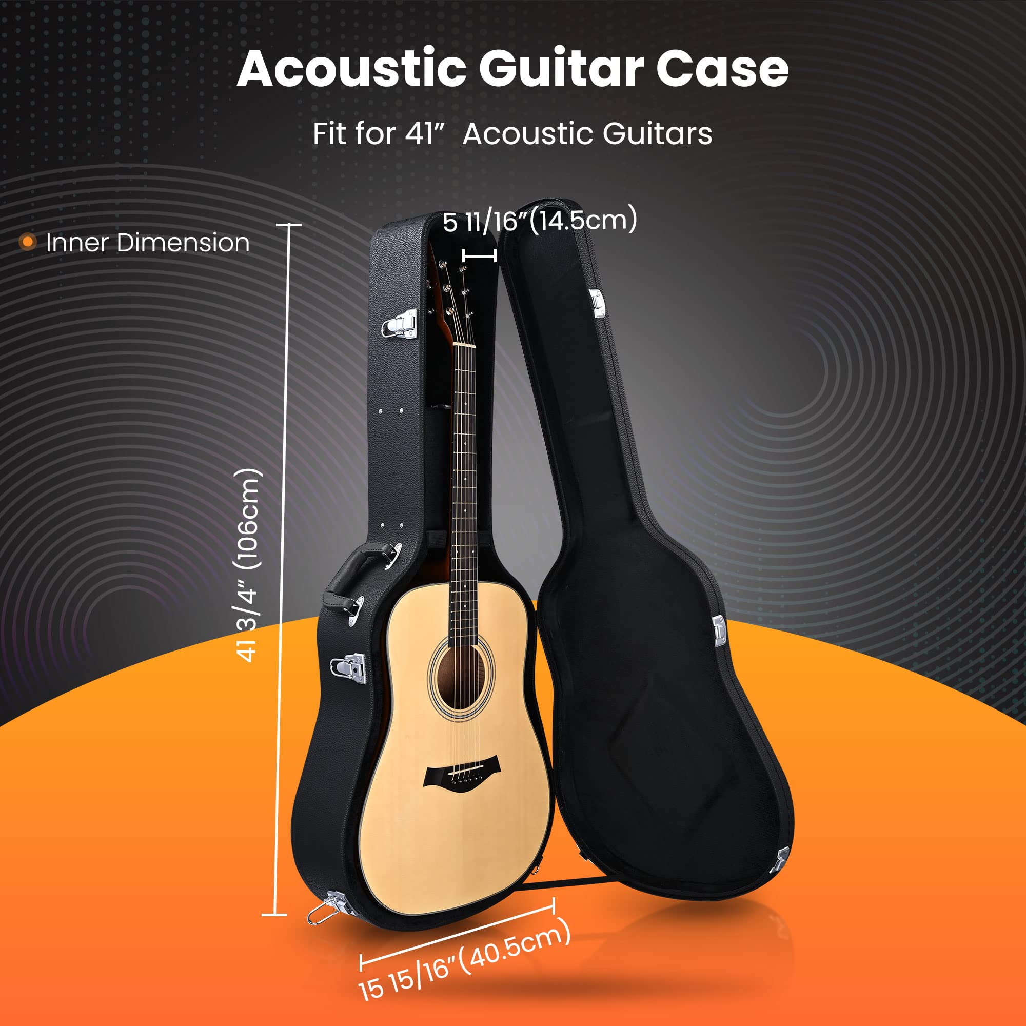 Aw 41 Acoustic Dreadnought Guitar Hard Case Wooden Hard Shell Carrying Case With Lock Latch Key Black