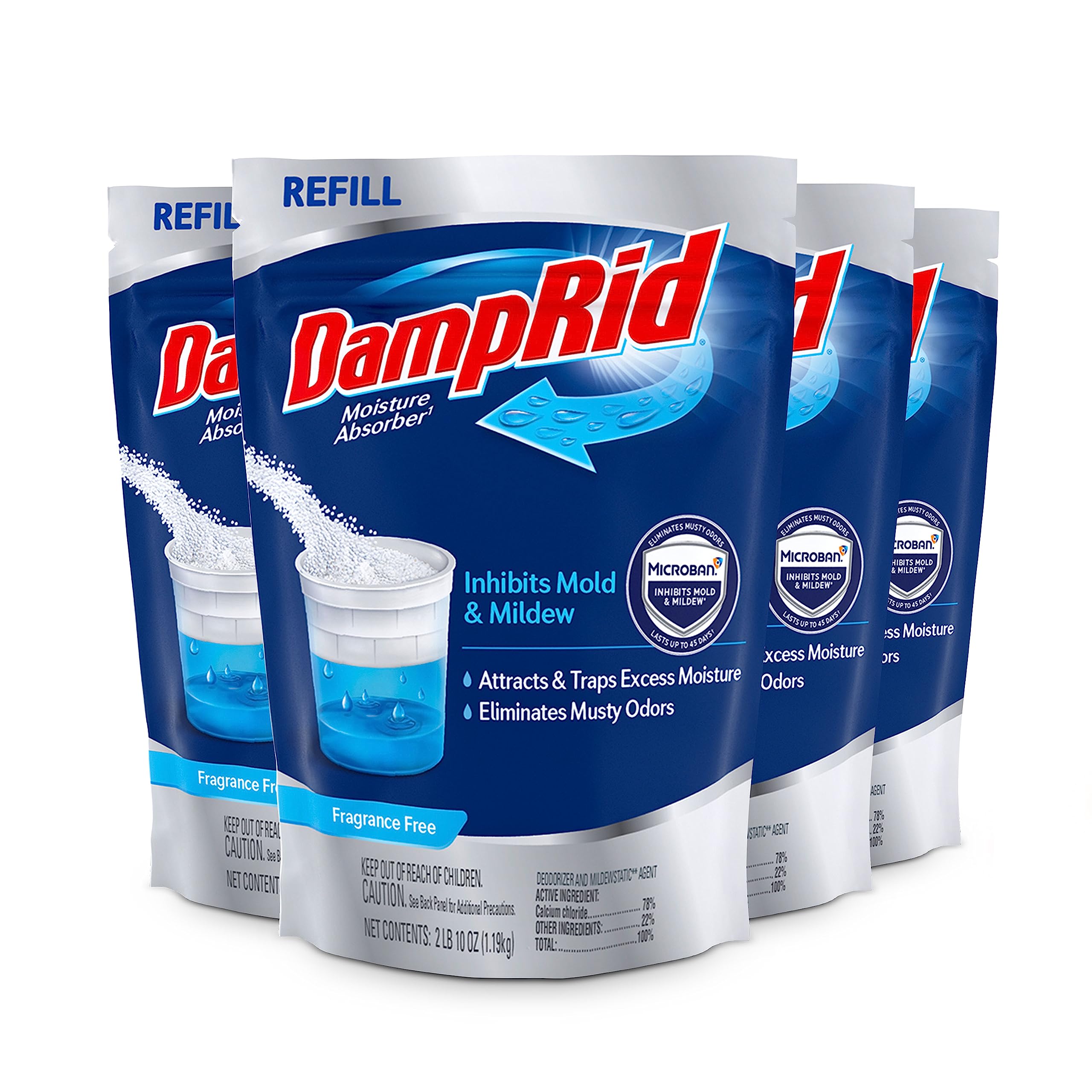 Damprid Refill Bag, 42 Oz., 4 Pack   Fragrance Free Moisture Absorbers For Rooms With Excess Humidity, Long Lasting, Inhibits Mo