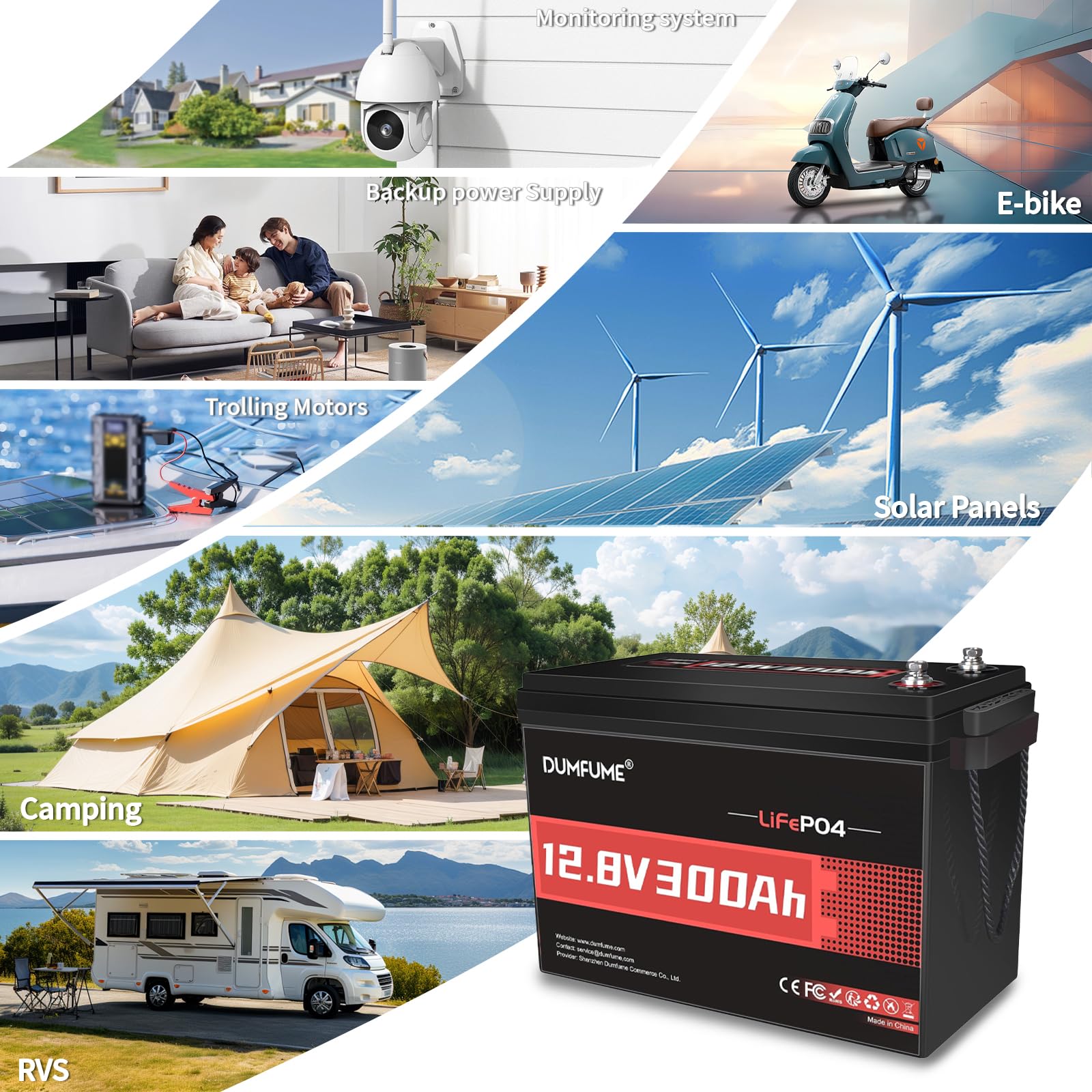 Dumfume 12V 300Ah Lithium Lifepo4 Battery,200A Bms 3840Wh Rechargeable Lithium Iron Phosphate Battery For Solar Energy Storage,B