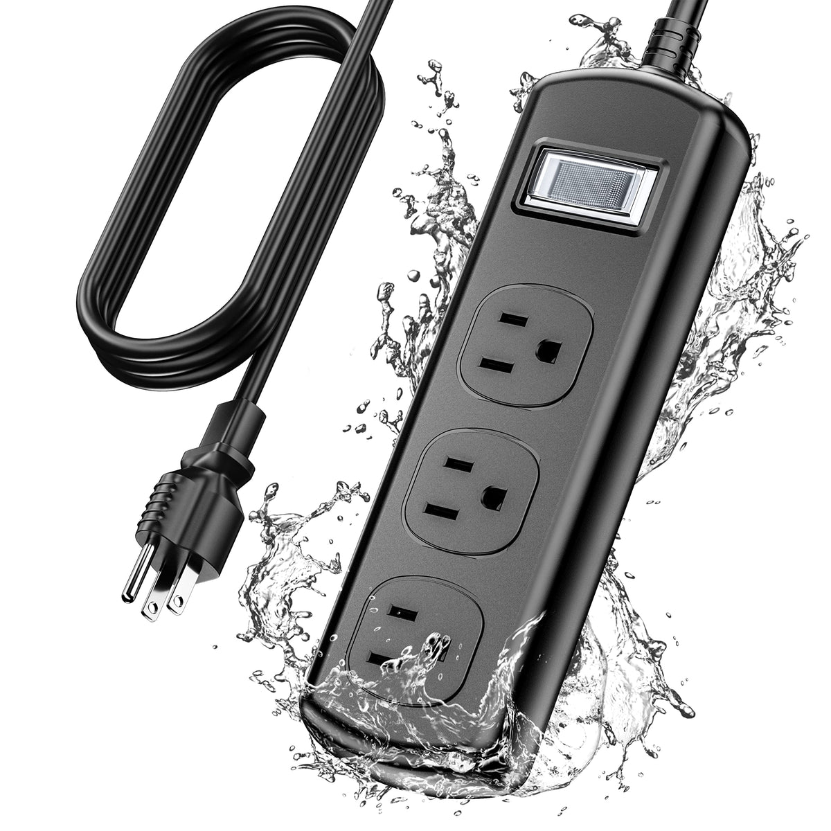 Outdoor Power Strip, 9 Ft Extension Cord, Weatherproof Power Extender With 3 Wide Waterproof Outlets, Electric Shockproof And Ov