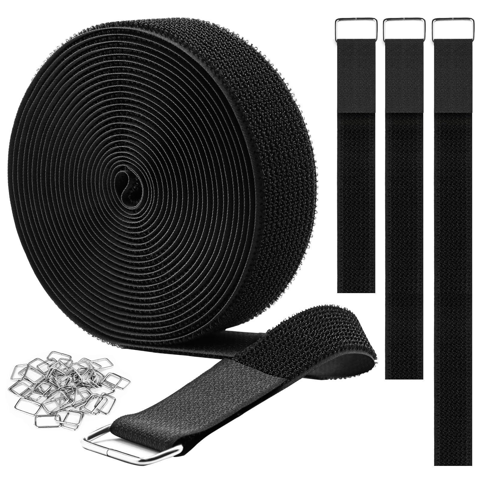 Ymcrlux 1.5''X16Ft Hook And Loop Straps With 15 Metal Buckles, Adjustable Fastening Cable Straps, Cut To Length Cinch Strap, Reu