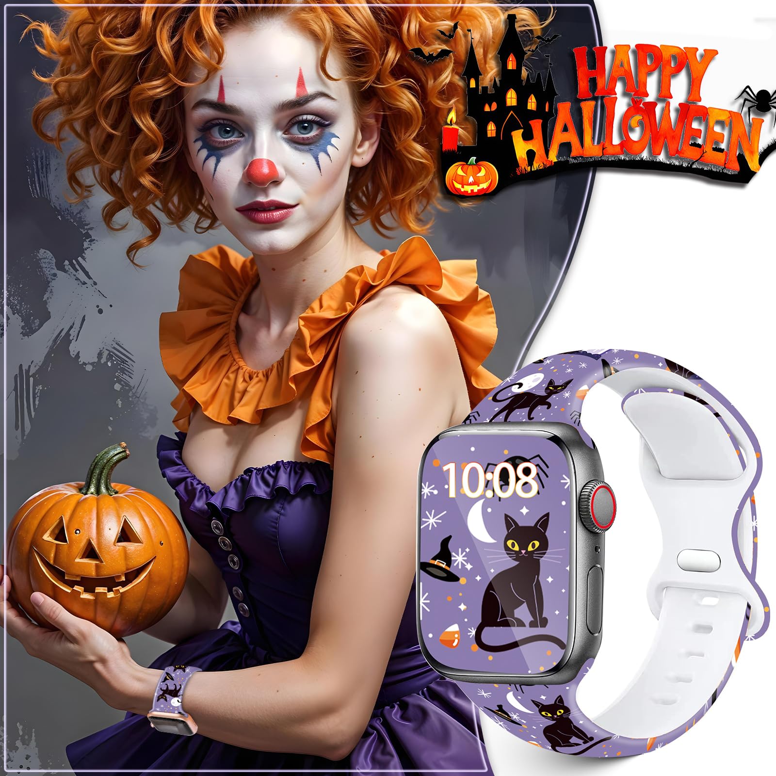 Christmas Fall Halloween Watch Band For Apple Watch, Silicone Holiday Hello Autumn Printed Strap Replacement For Iwatch 1 2 3 4