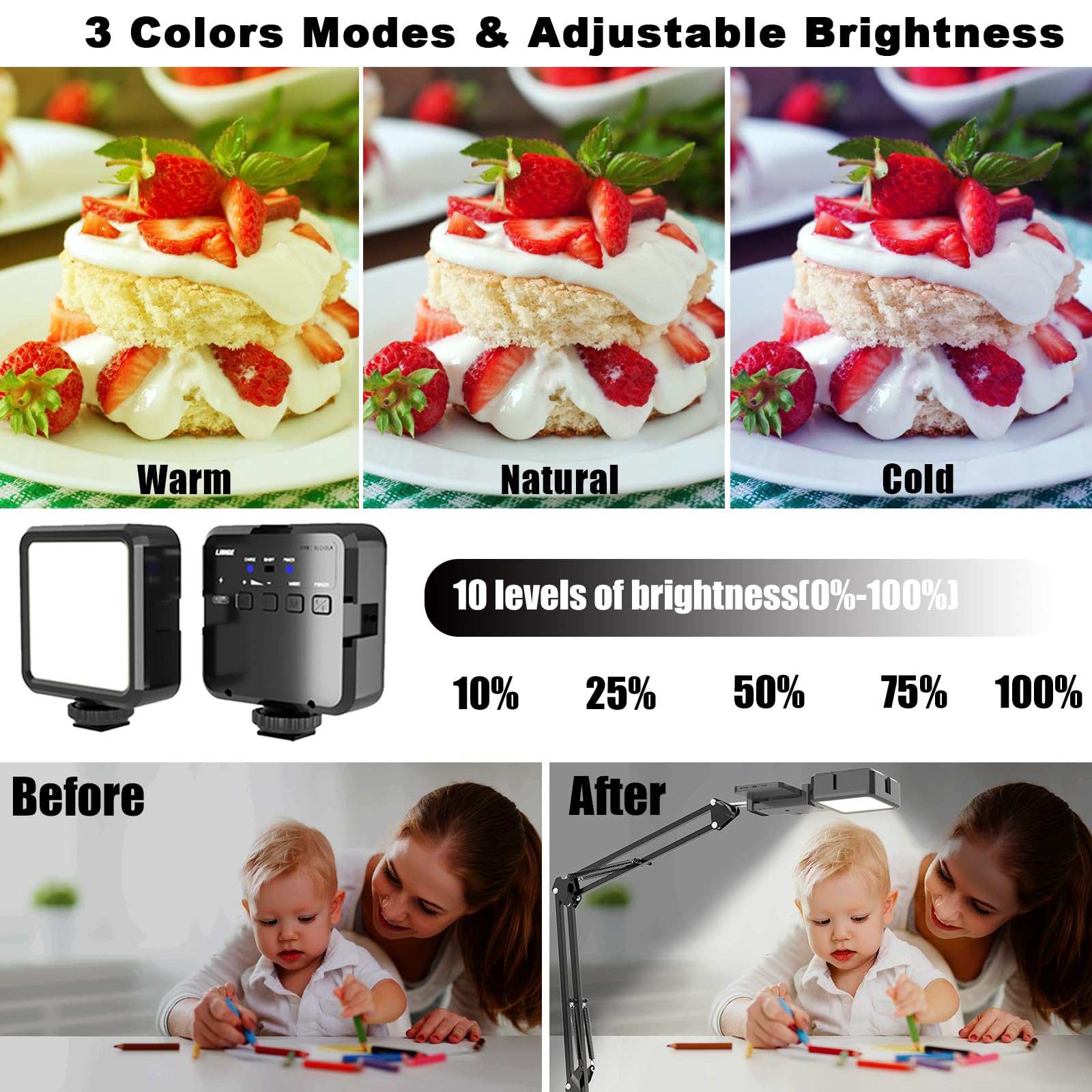 Overhead Phone Mount, Articulating Arm Cell Phone Holder With Led Light, Flexible Phone Stand For Live Streaming, Video Recordin