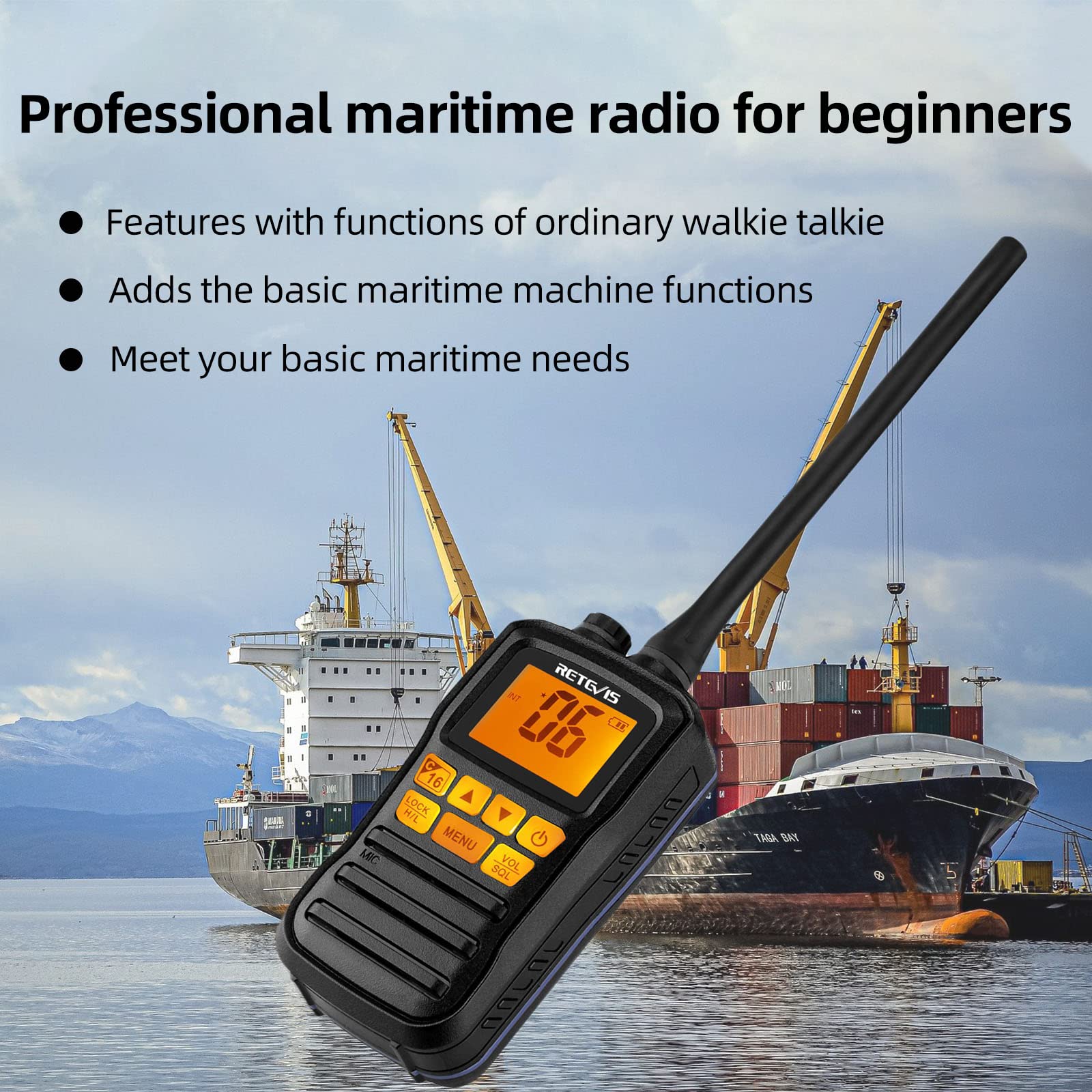 Retevis Rm01 Handheld Marine Radio, Marine Two Way Radios, Floating Ip67 Waterproof, Noaa Weather Alert, Ship To Shore Radio For Boats (1 Pack)