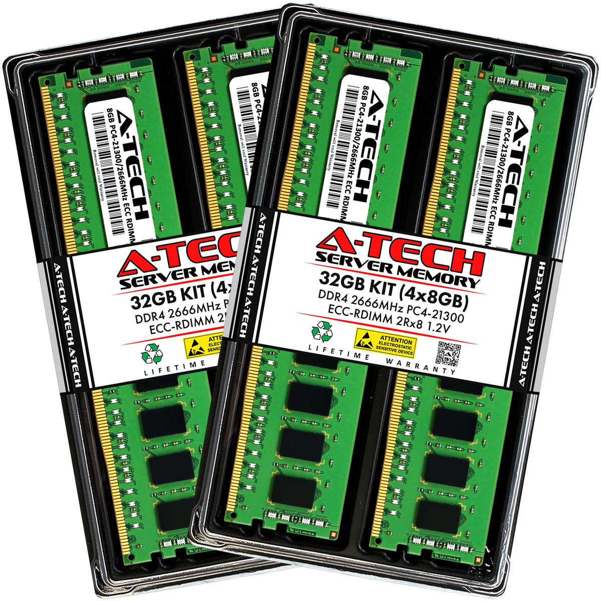A Tech 32Gb Kit (4X8Gb) Ddr4 2666Mhz Pc4 21300 Ecc Rdimm 2Rx8 1.2V Dual Rank Ecc Registered Dimm 288 Pin Server & Workstation Ra