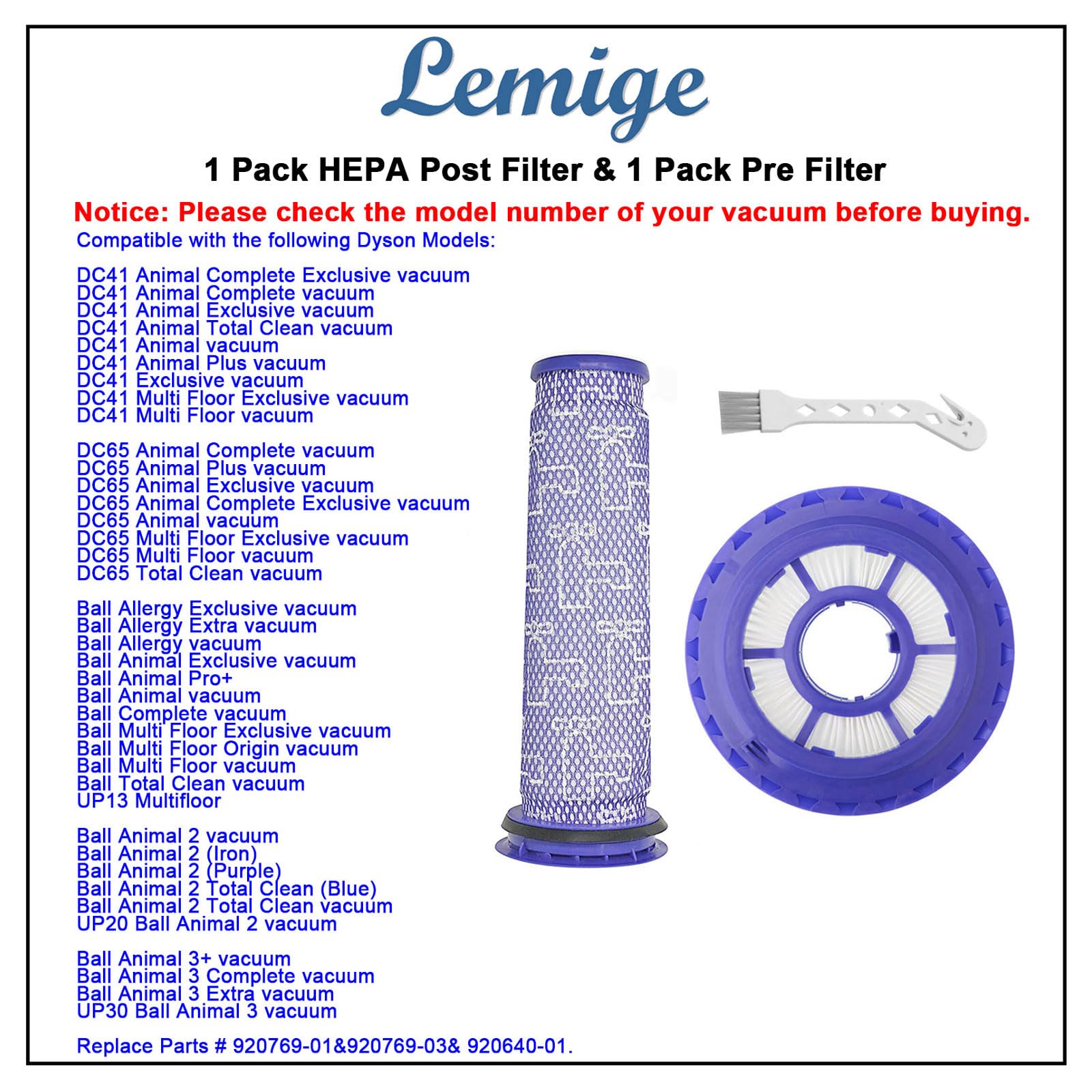 Lemige Vacuum Filters Replacement Parts For Dyson Dc41 Dc65 Dc66 Up13 Up20 Up30 Animal, Multi Floor And Ball Animal 2 Aniaml 3 V