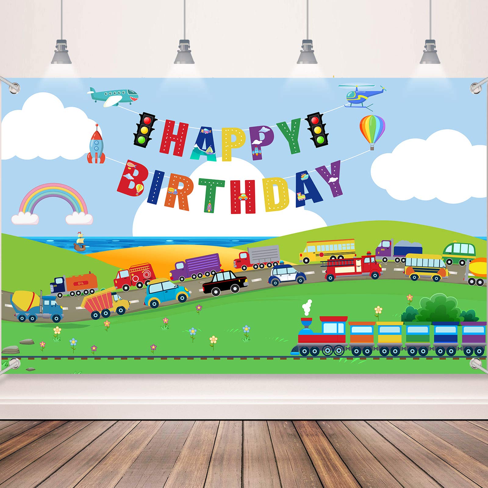 Tatuo Transportation Birthday Party Decorations Traffic Backdrop Photography Background Transportation Happy Birthday Banner Dec