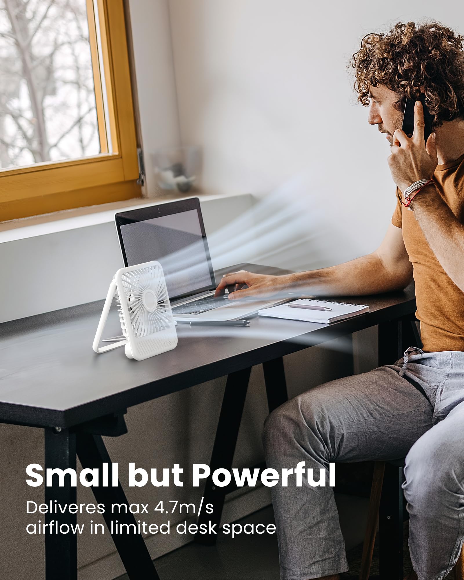 Koonie Usb Desk Fan, Strong Wind Ultra Quiet Small Personal Fan With 180 Tilt Folding And 3 Speeds Adjustable, Usb C Corded Powe