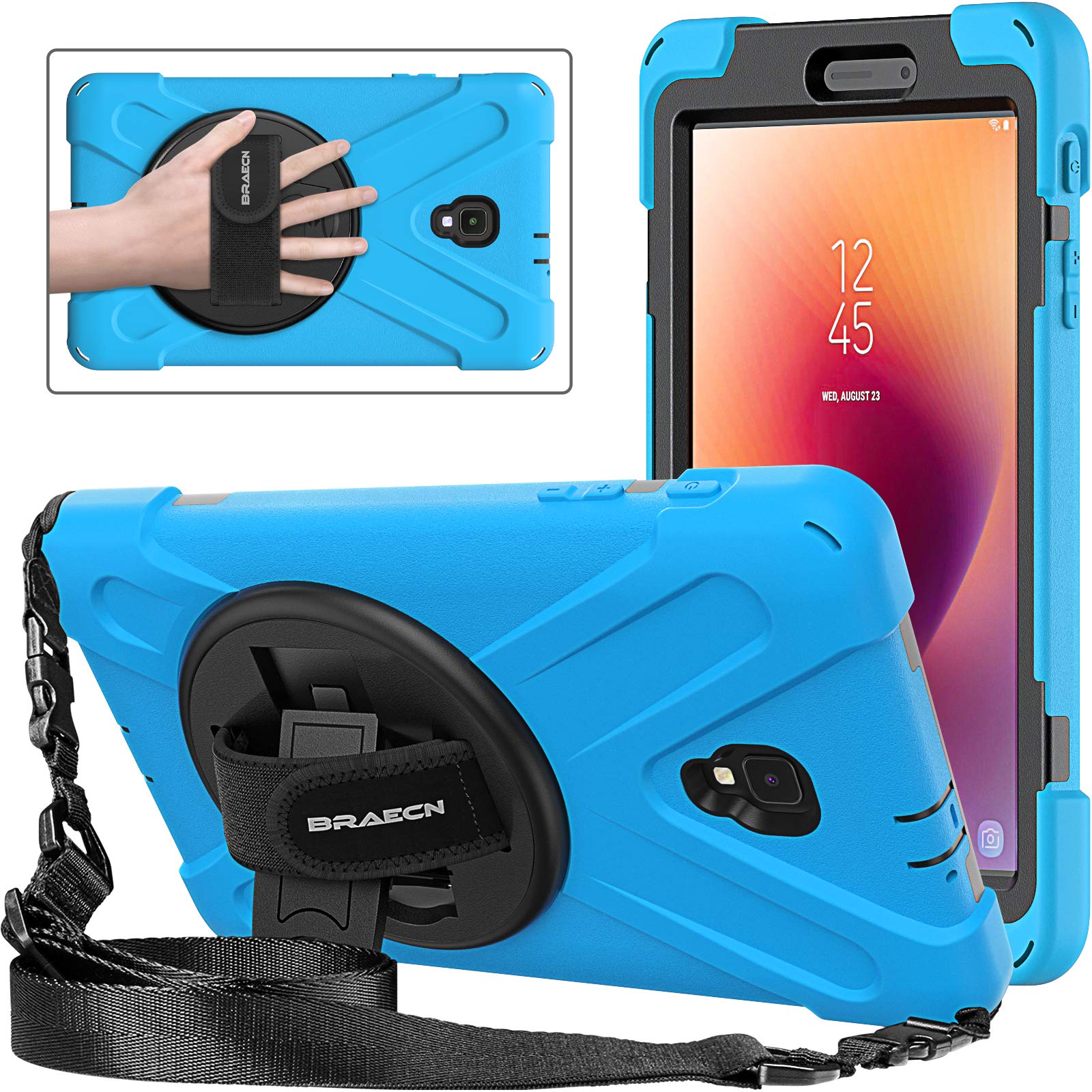BRAECNstock for Samsung Galaxy Tab A 8.0 2017 Case (SM-T380/T385) Rugged Shockproof Protective Case with 360 Rotating Hand Strap